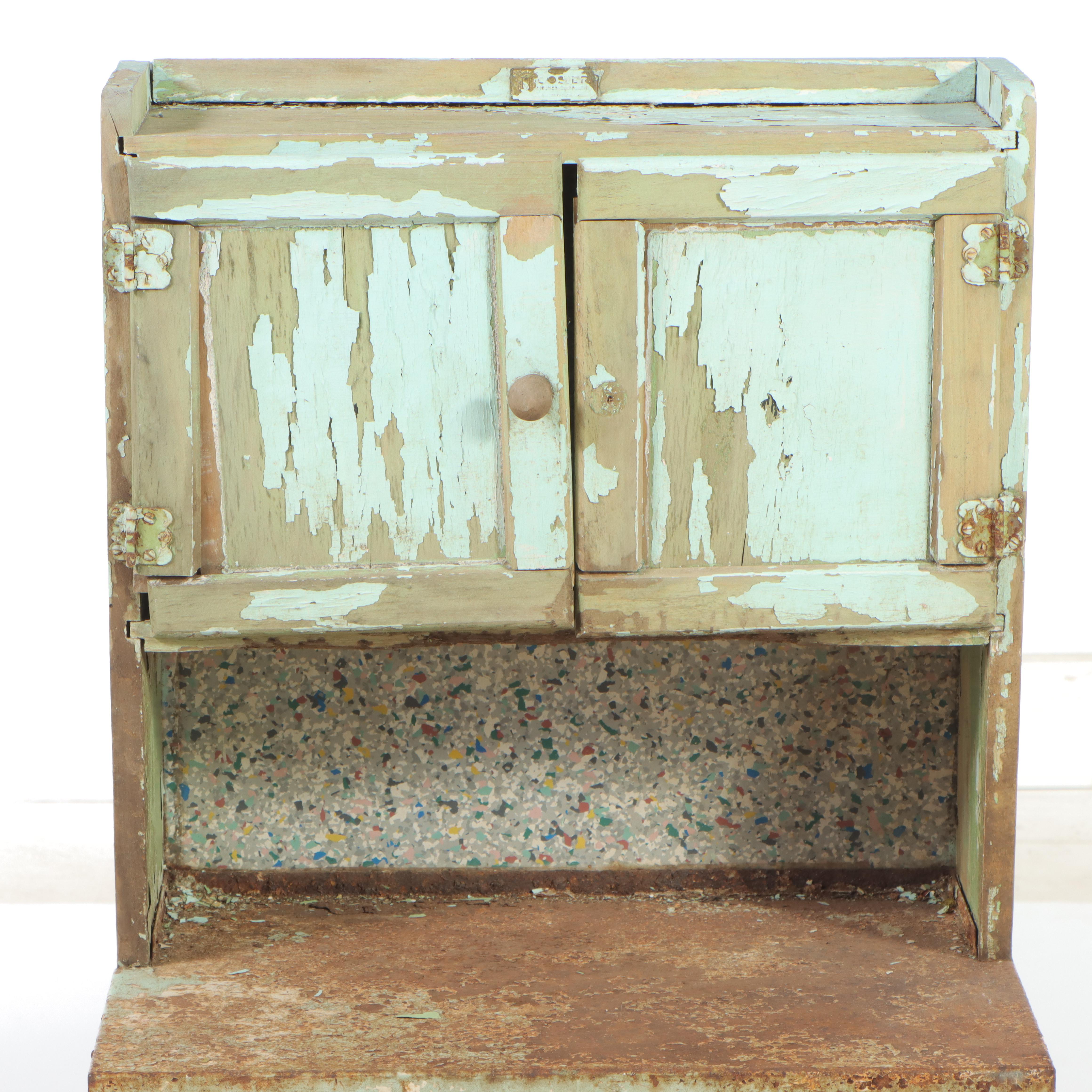 Hoosier Child's Cabinet in Distressed Paint, Early to Mid 20th Century
