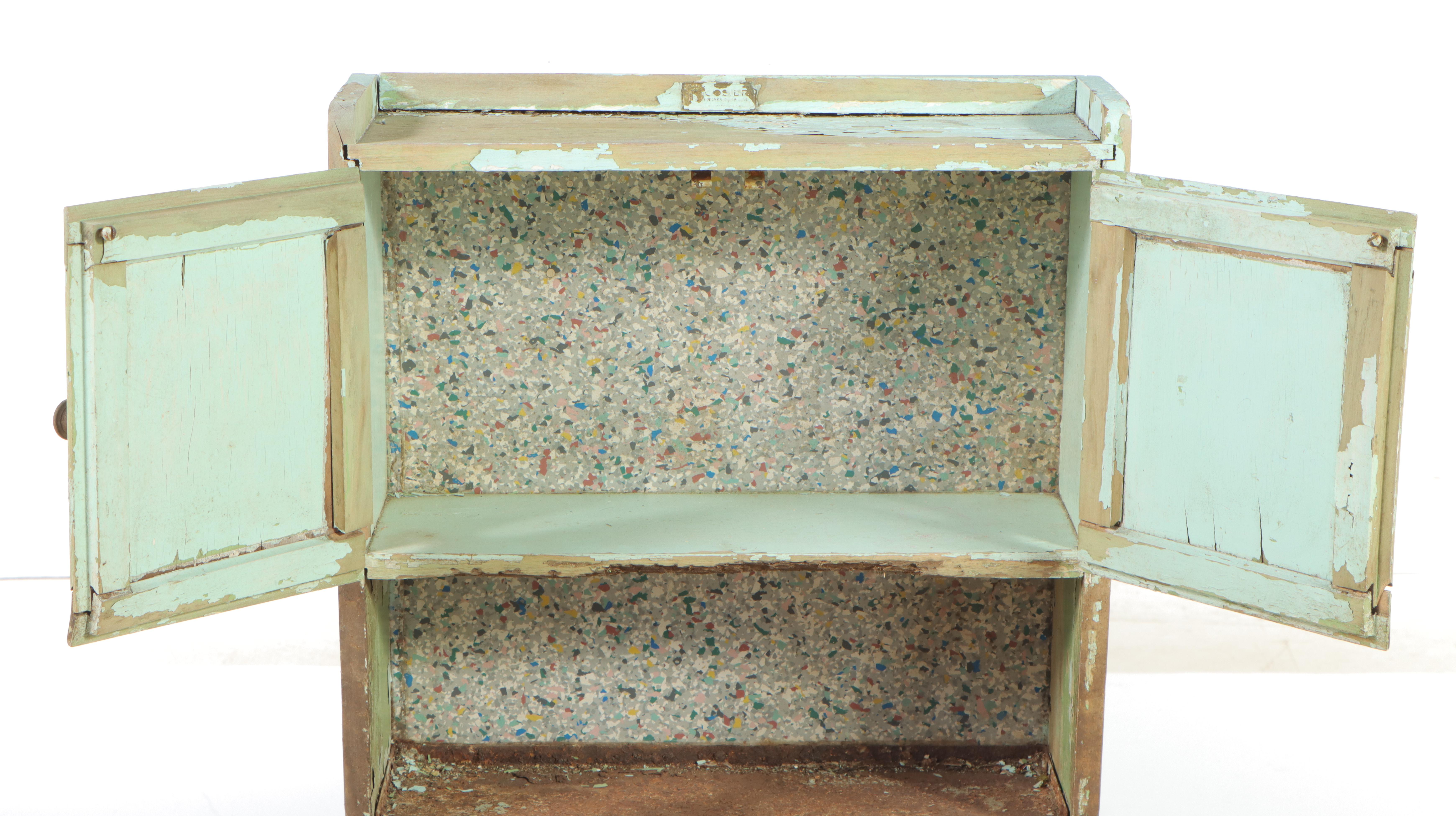 Hoosier Child's Cabinet in Distressed Paint, Early to Mid 20th Century