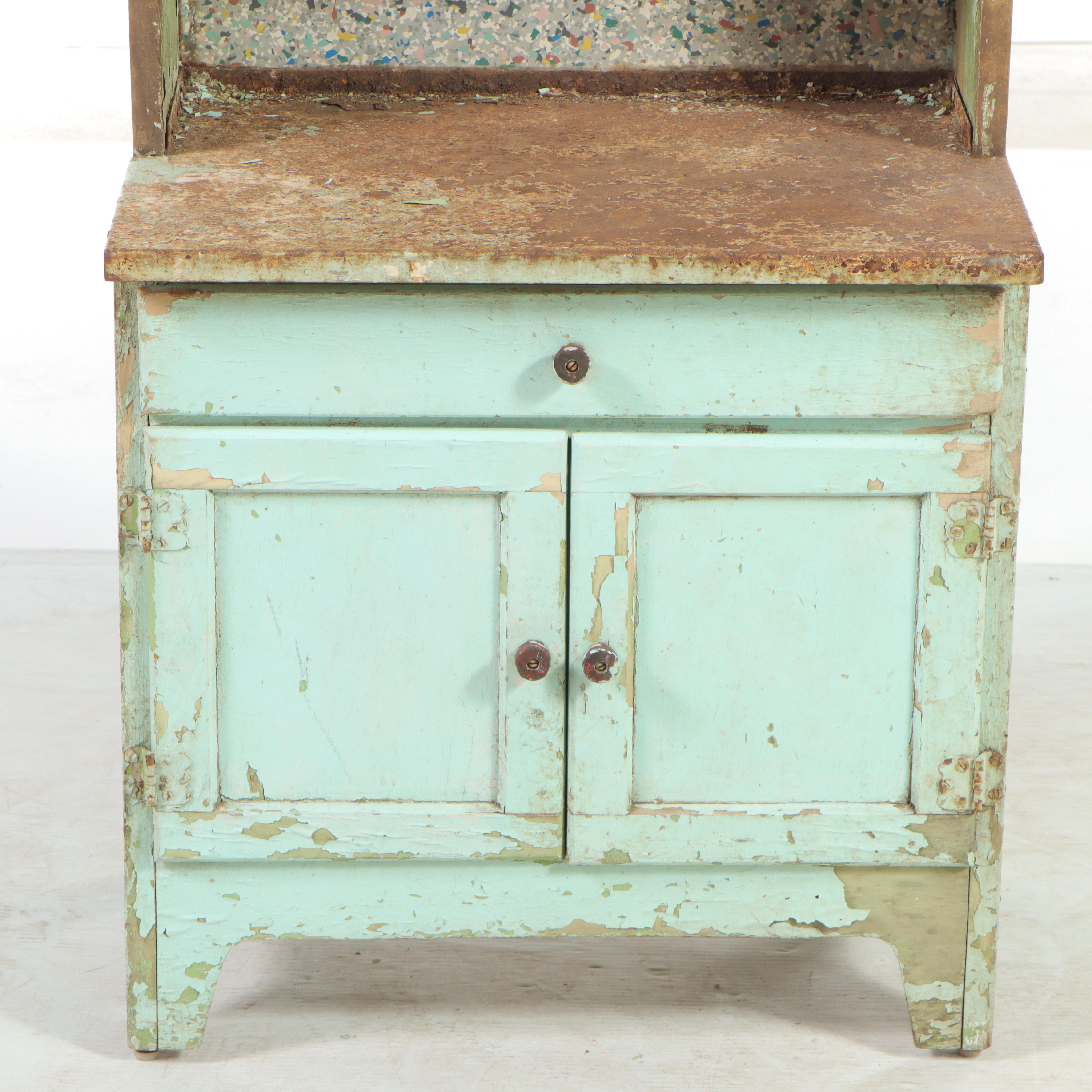 Hoosier Child's Cabinet in Distressed Paint, Early to Mid 20th Century