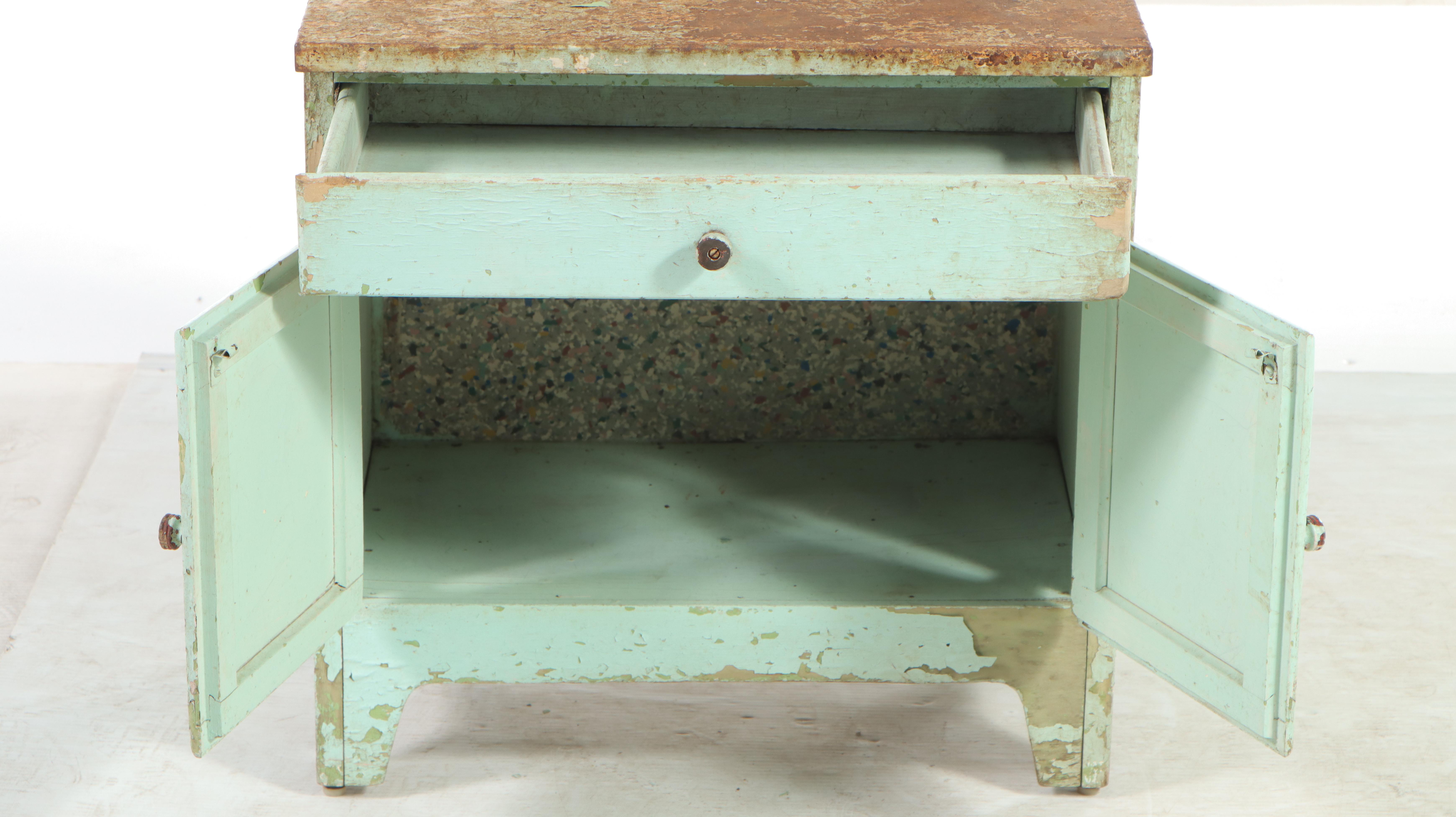 Hoosier Child's Cabinet in Distressed Paint, Early to Mid 20th Century