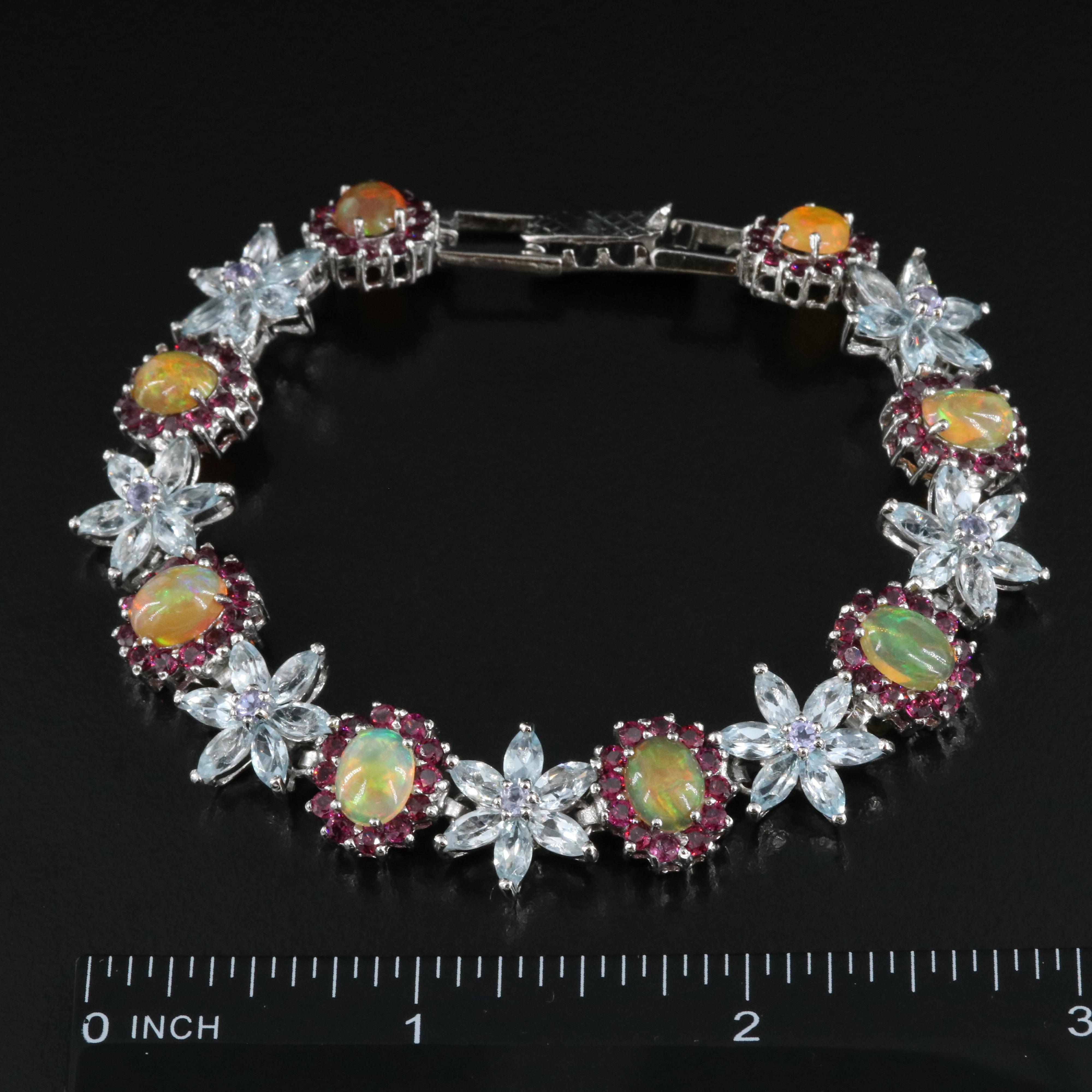 Sterling Bracelet Including Opal, Garnet and Tanzanite