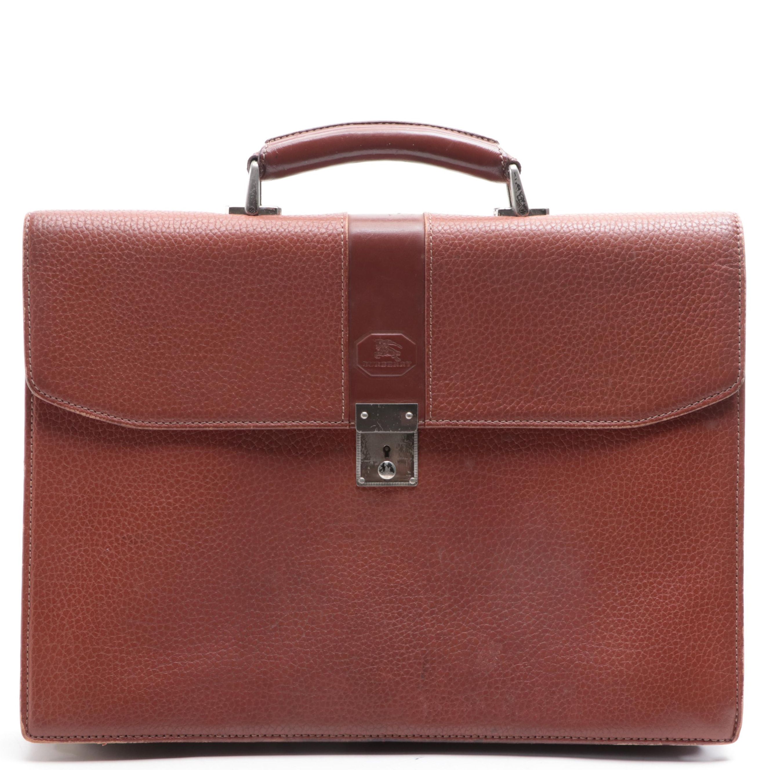Burberry Slim Briefcase in Pebbled and Smooth Leather