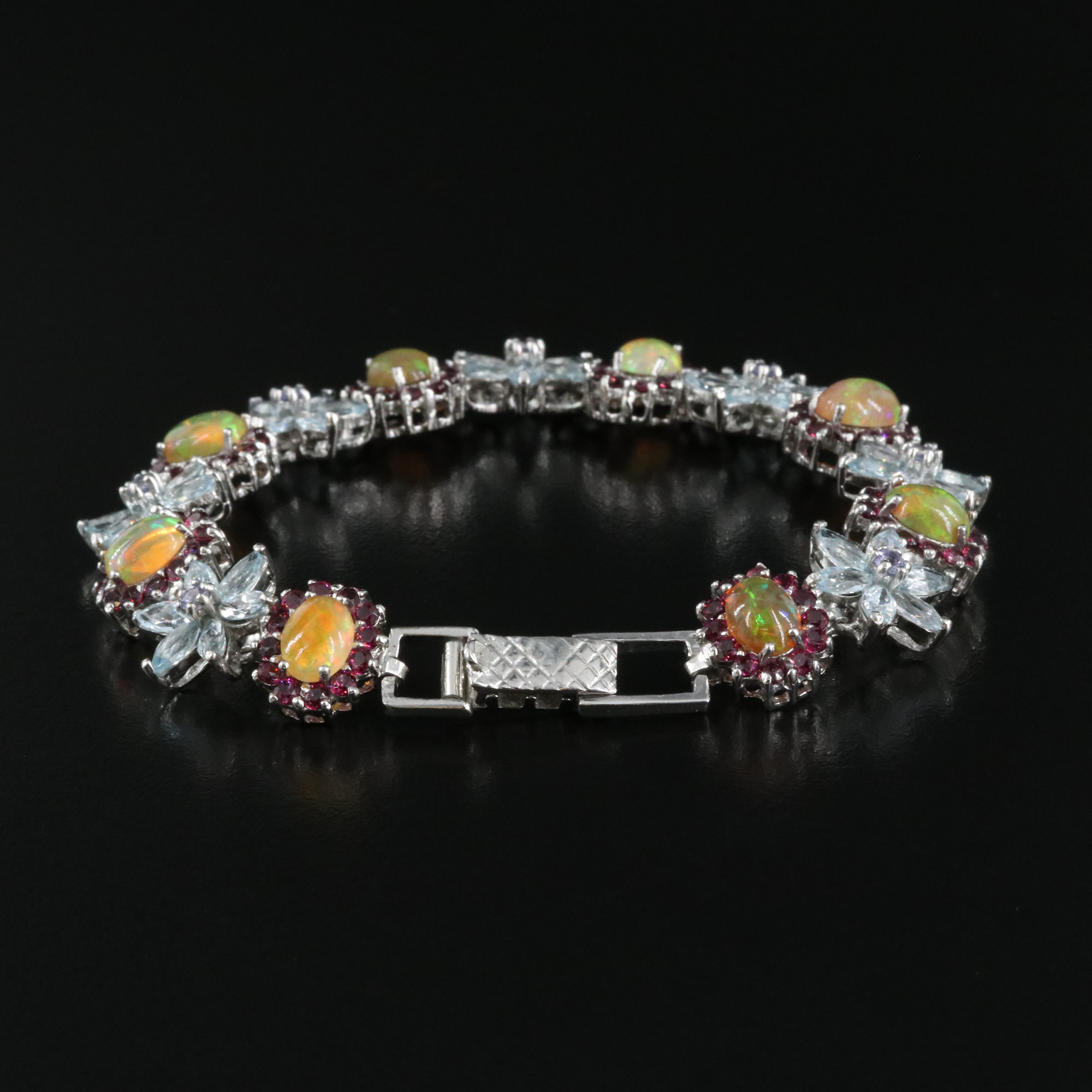 Sterling Bracelet Including Opal, Garnet and Tanzanite