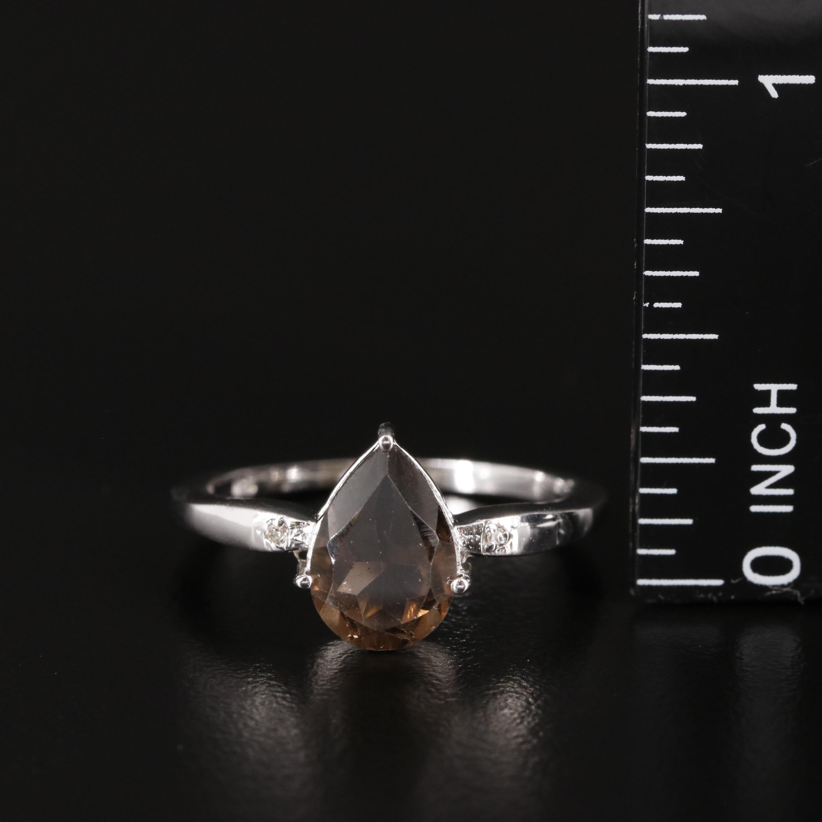 Sterling Smoky Quartz and Diamond Ring