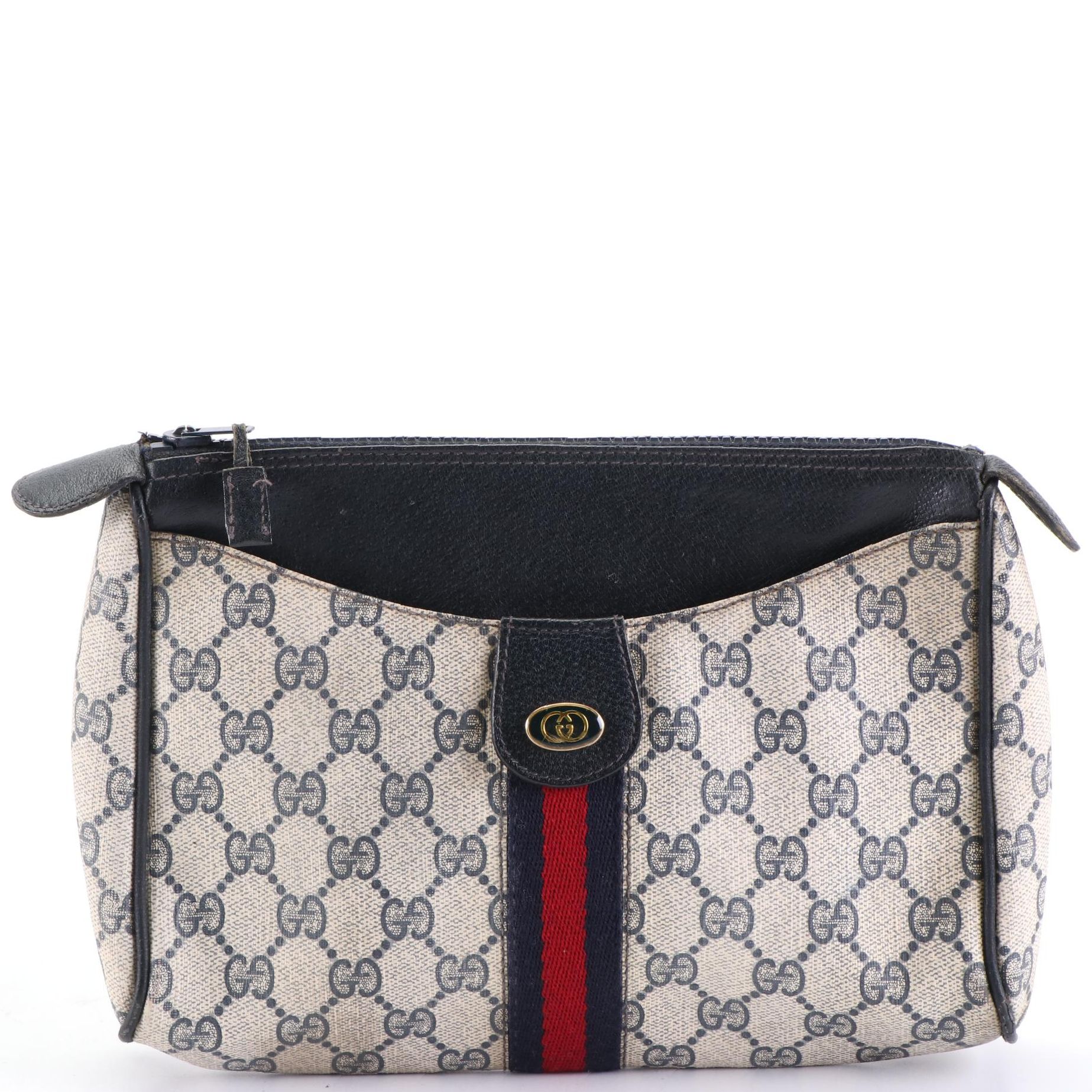 Gucci GG Supreme Canvas and Leather Zip Pouch