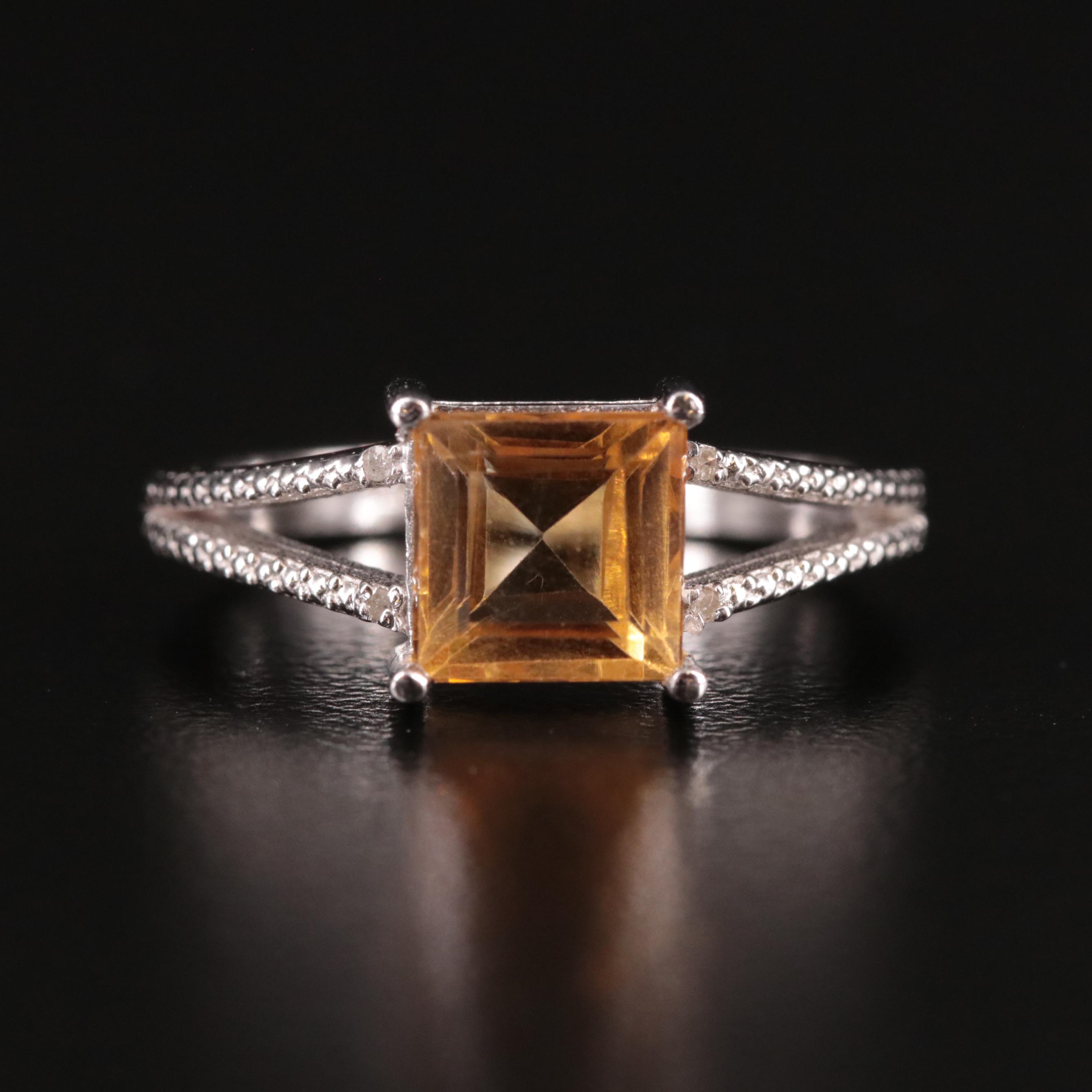 Sterling Citrine and Diamond Ring