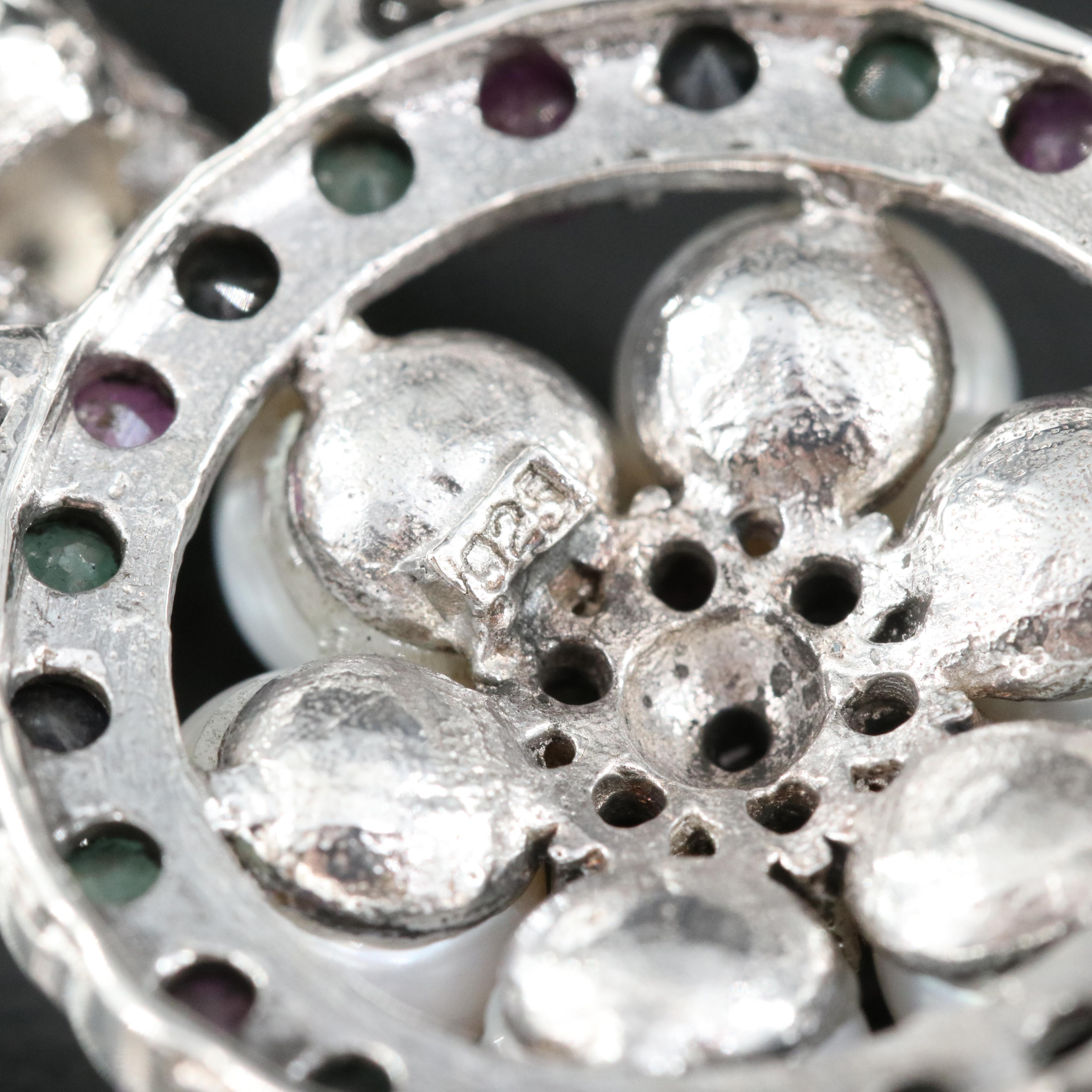 Sterling Bracelet Including Pearl, Ruby and Emerald