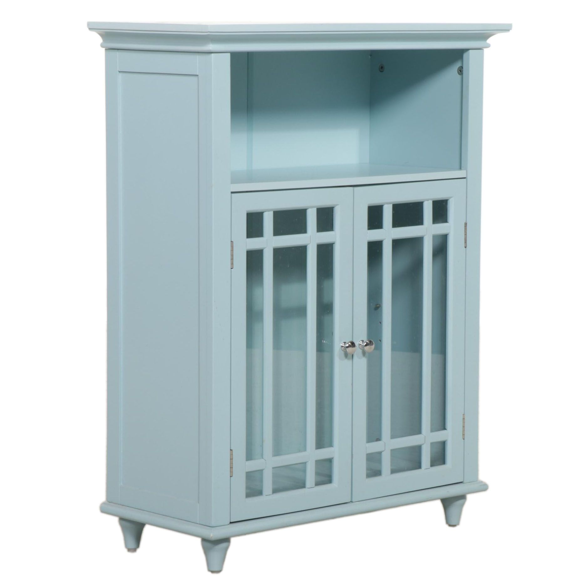 Contemporary Pale Blue-Painted and Glass Door Side Cabinet