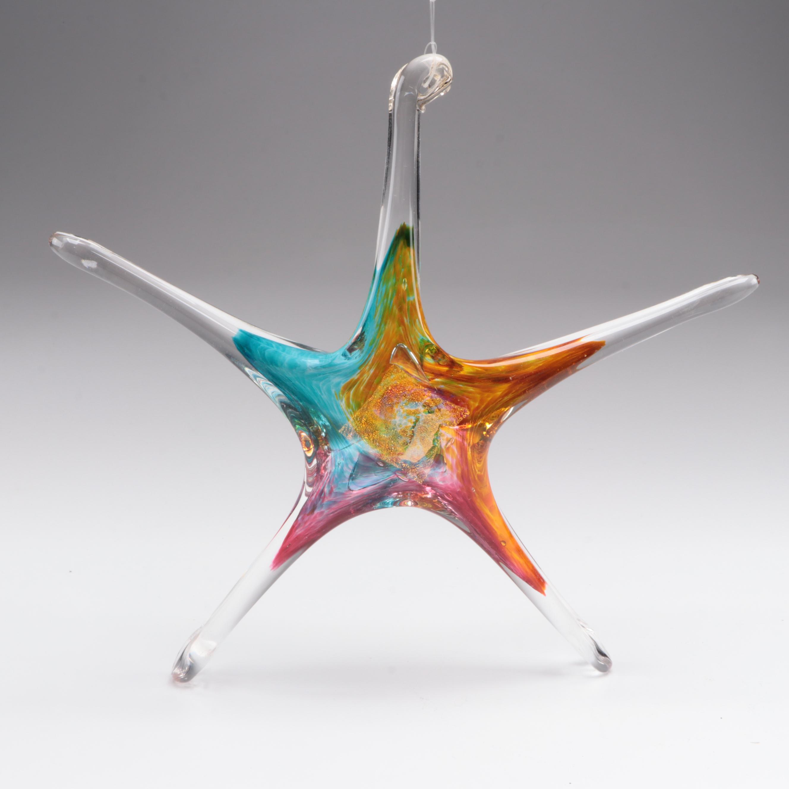 Signed Art Glass Star with Art Glass Witch's Ball and Fish