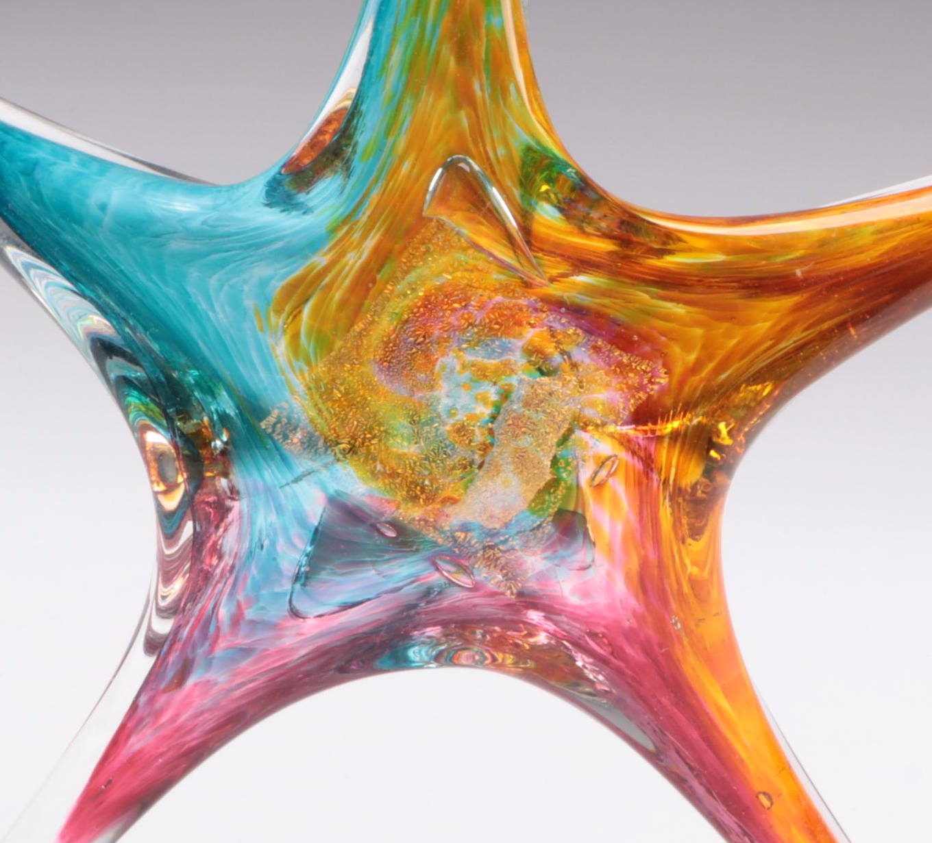 Signed Art Glass Star with Art Glass Witch's Ball and Fish