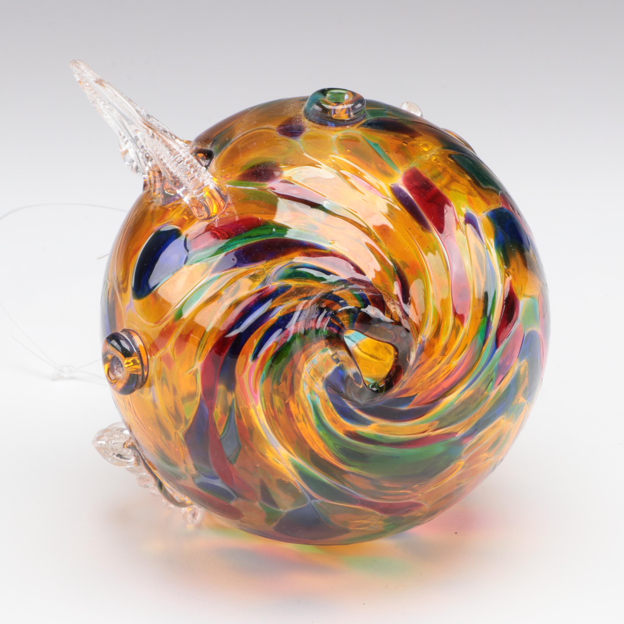 Signed Art Glass Star with Art Glass Witch's Ball and Fish