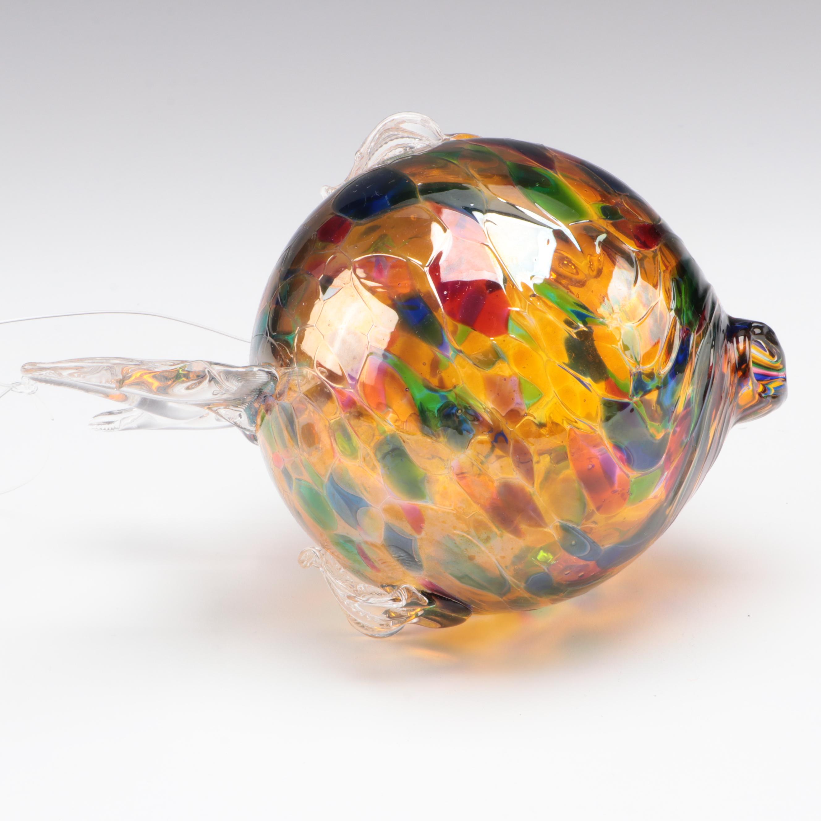 Signed Art Glass Star with Art Glass Witch's Ball and Fish