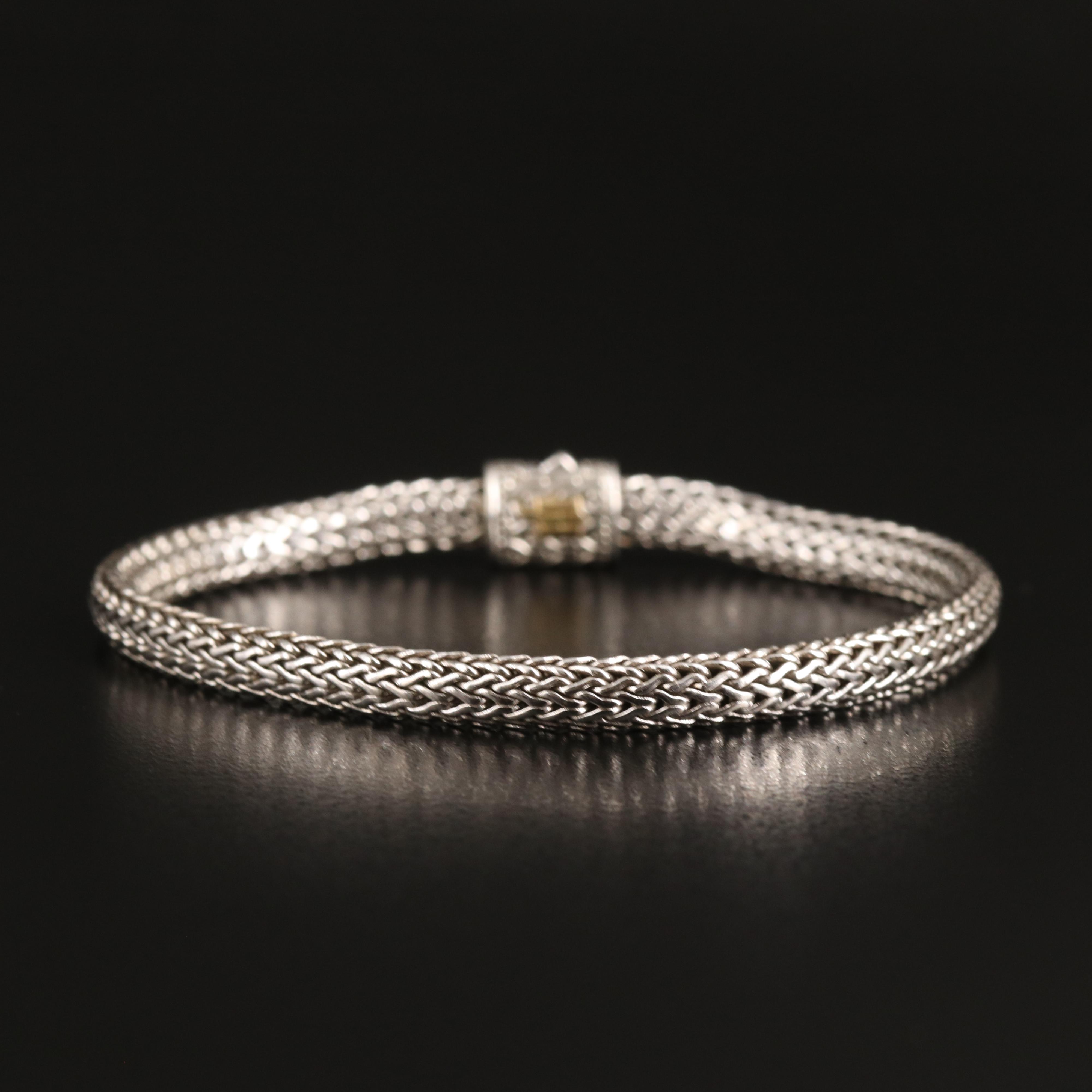 John Hardy "Classic Chain" Sterling Diamond Bracelet with 18K Accent