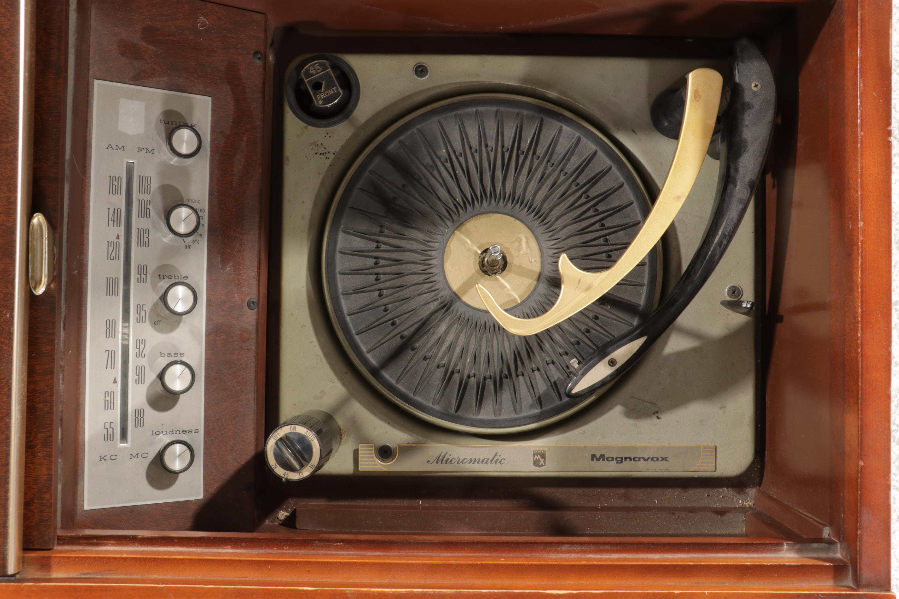 Magnavox "Micromatic" Mid Century Modern Cherry-Stained Stereo Console Cabinet