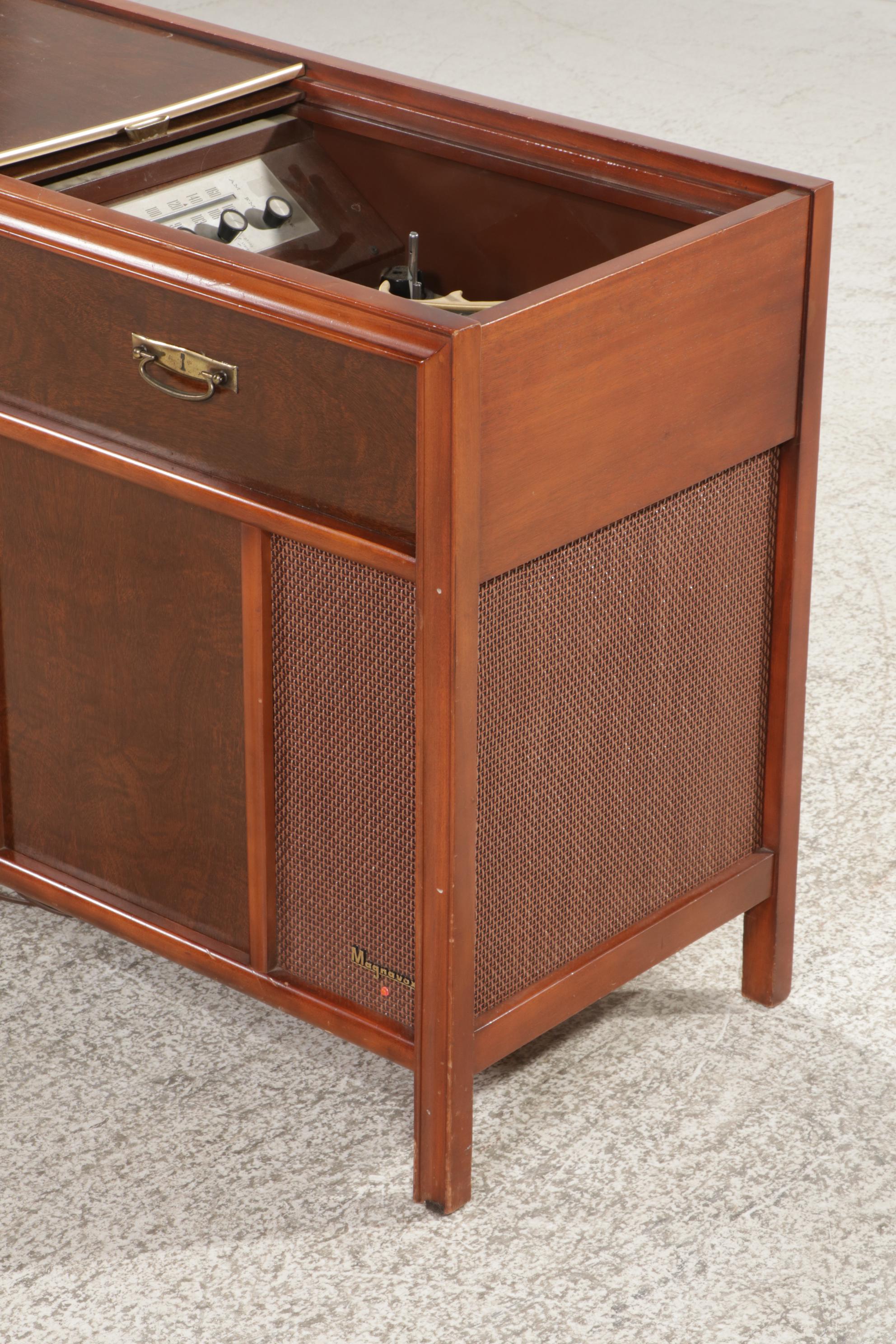 Magnavox "Micromatic" Mid Century Modern Cherry-Stained Stereo Console Cabinet