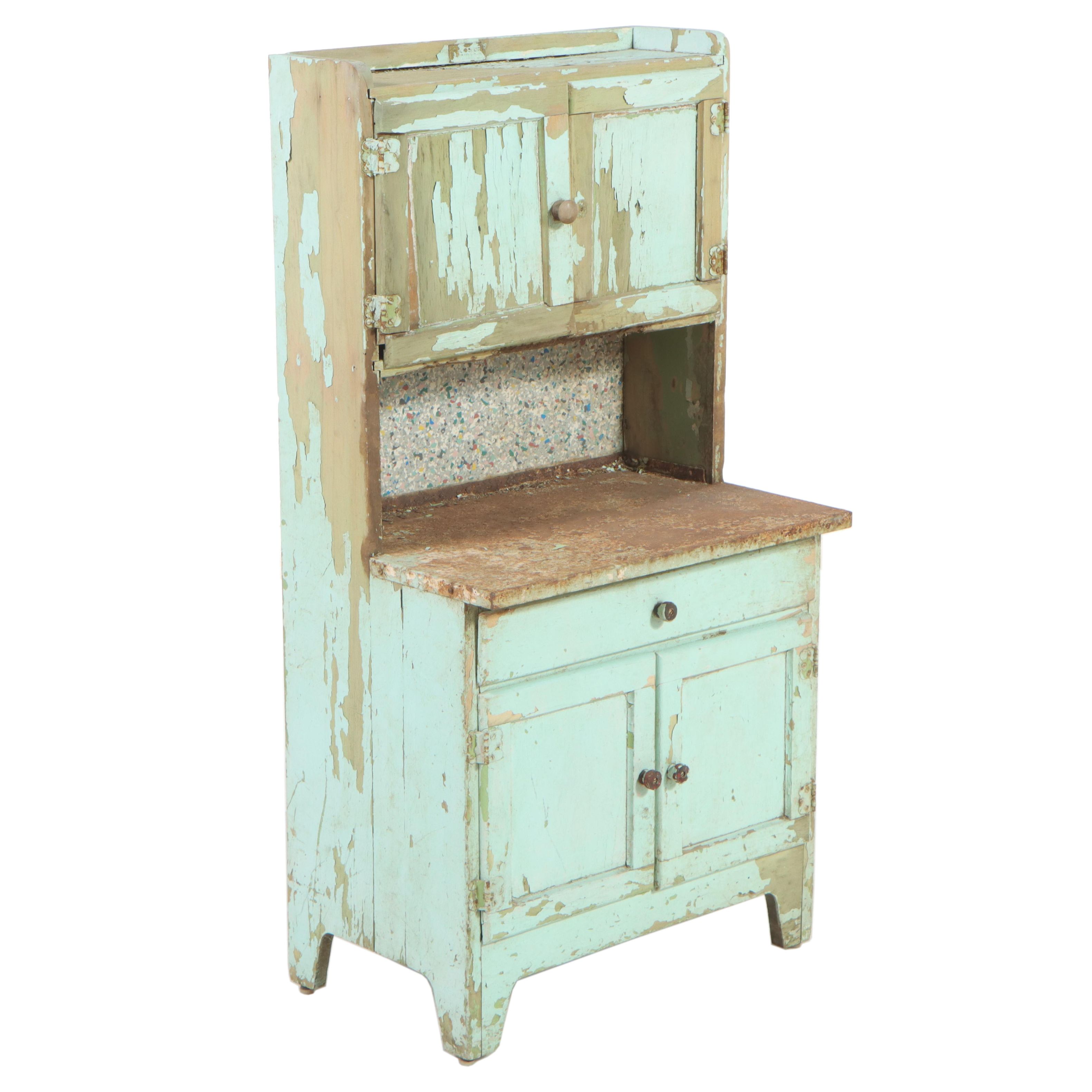 Hoosier Child's Cabinet in Distressed Paint, Early to Mid 20th Century