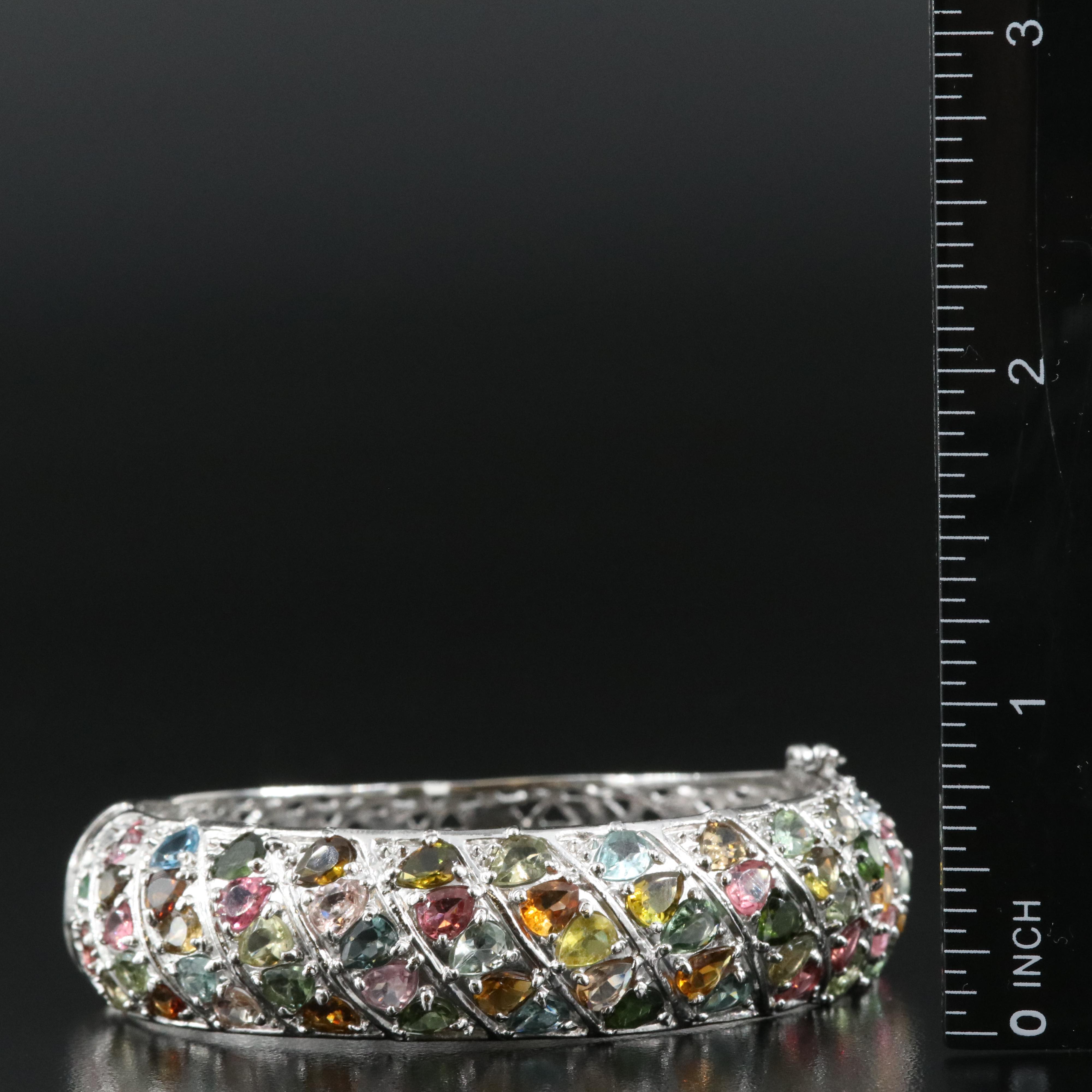 Sterling Tourmaline, Topaz and Emerald Hinged Bangle