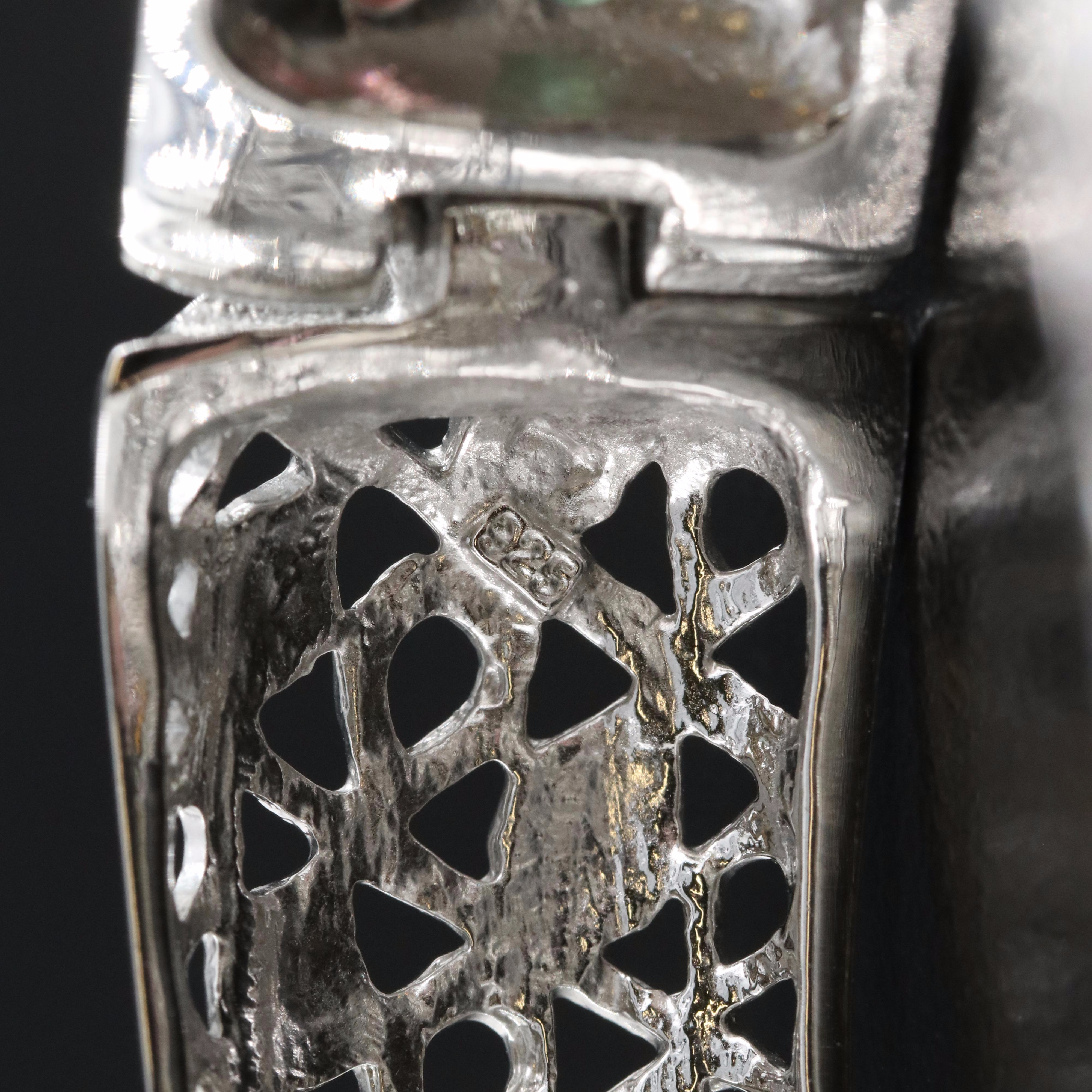 Sterling Tourmaline, Topaz and Emerald Hinged Bangle