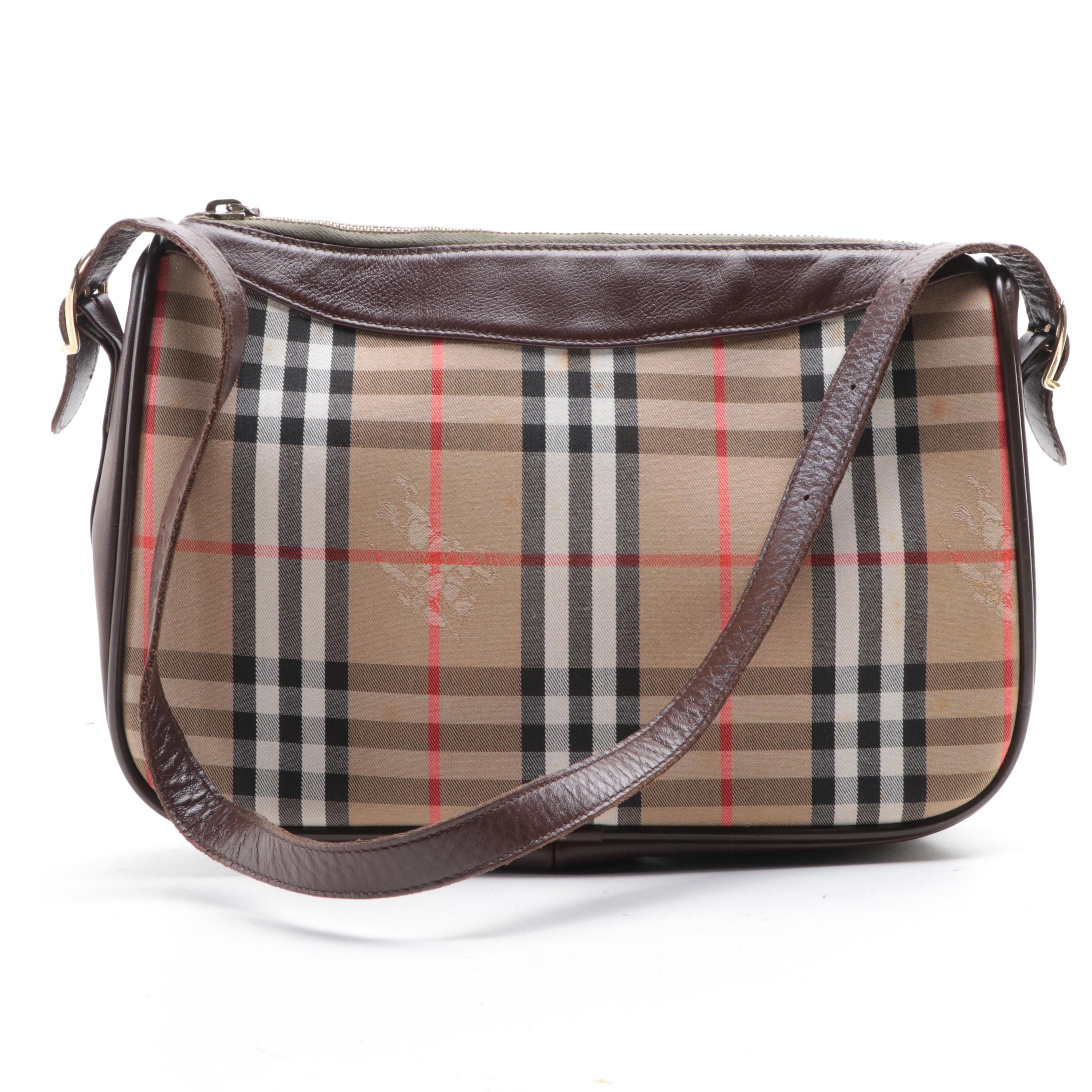 Burberry Haymarket Check Shoulder Bag with Leather Trim