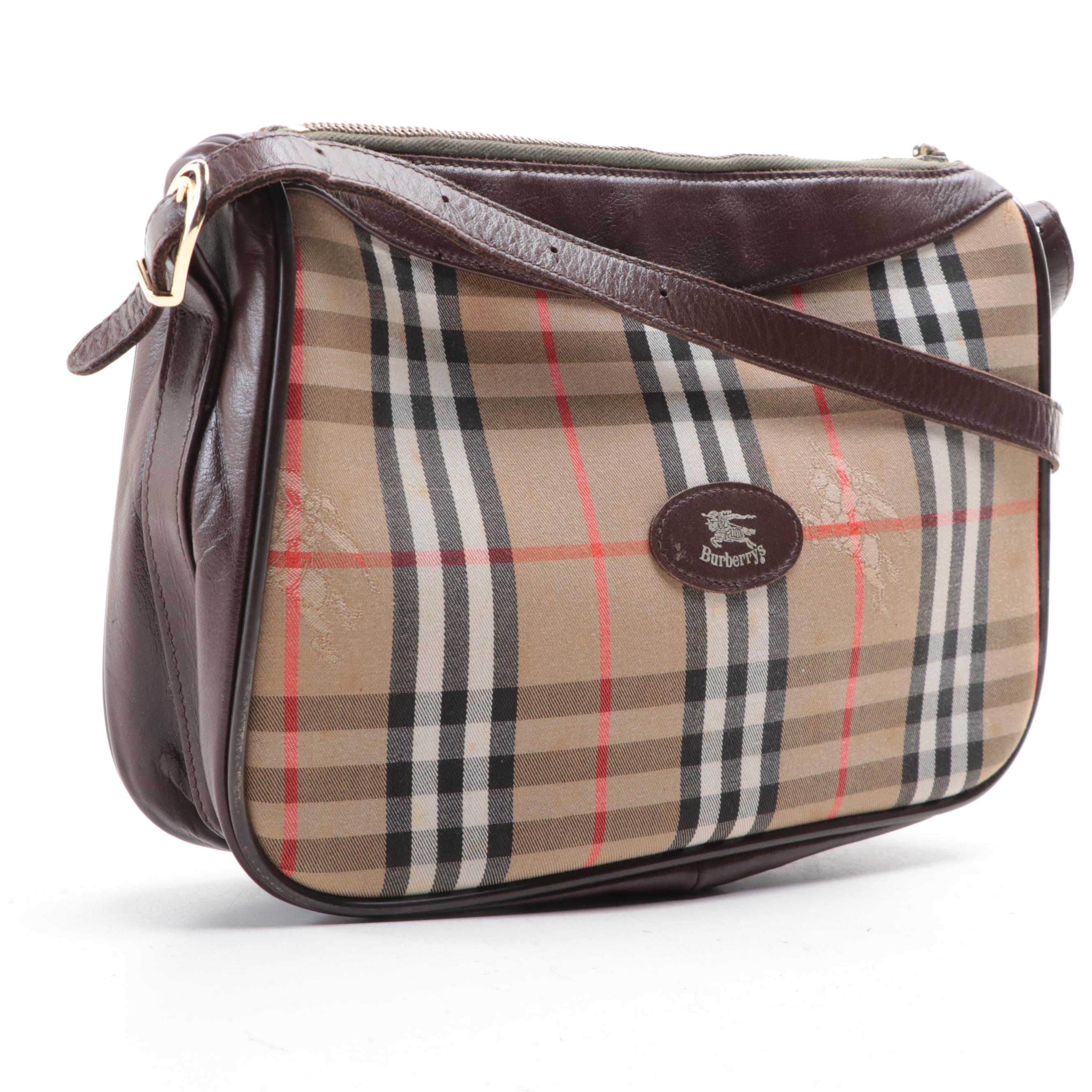 Burberry Haymarket Check Shoulder Bag with Leather Trim