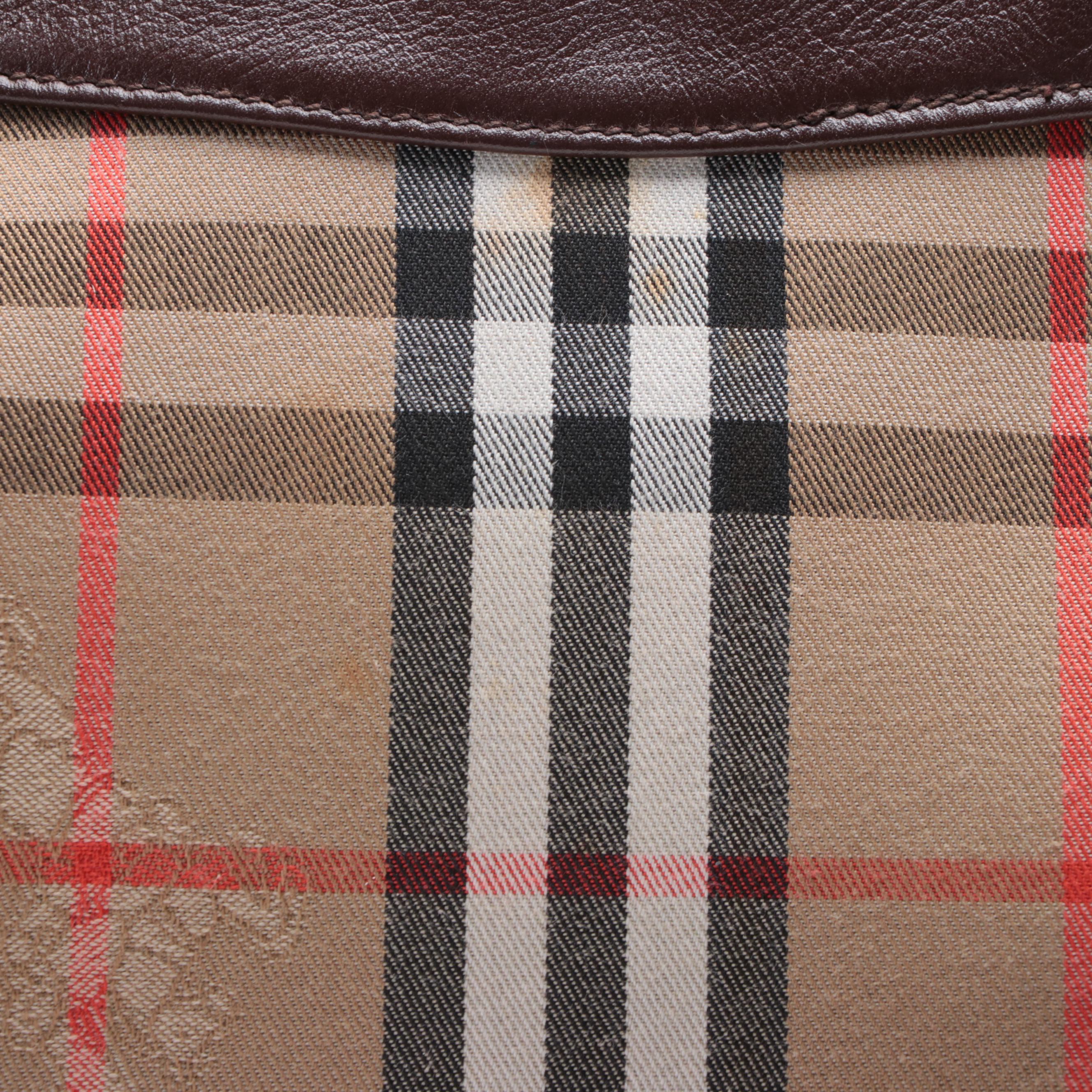 Burberry Haymarket Check Shoulder Bag with Leather Trim