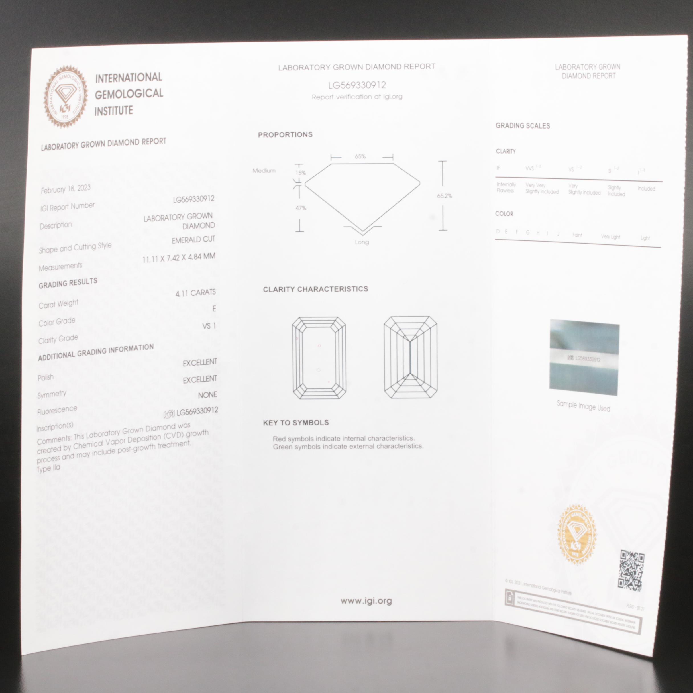 Loose 4.11 CT Lab Grown Diamond with IGI Report