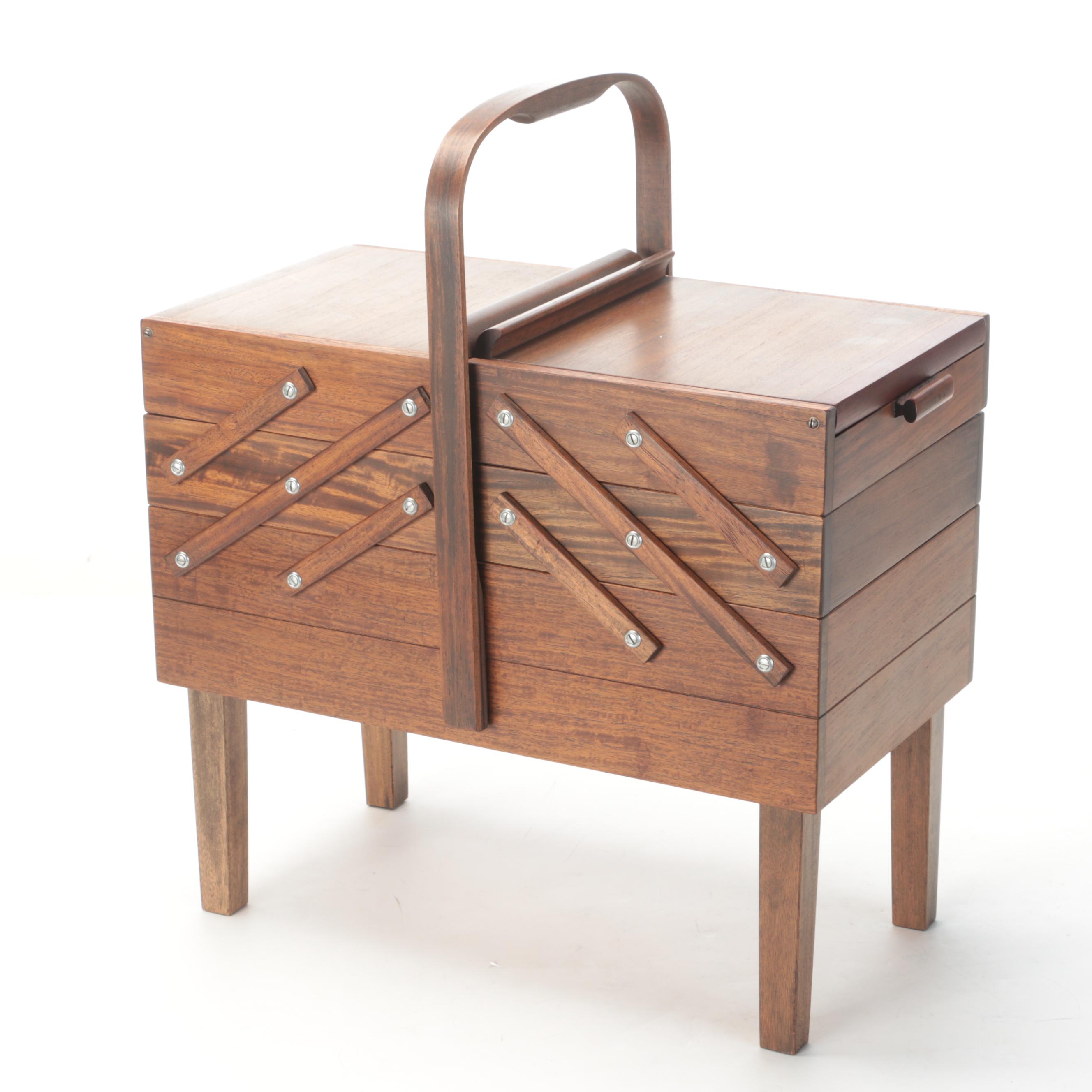 Mid Century Modern Cantilever Sewing Box With Notions, Threads and More