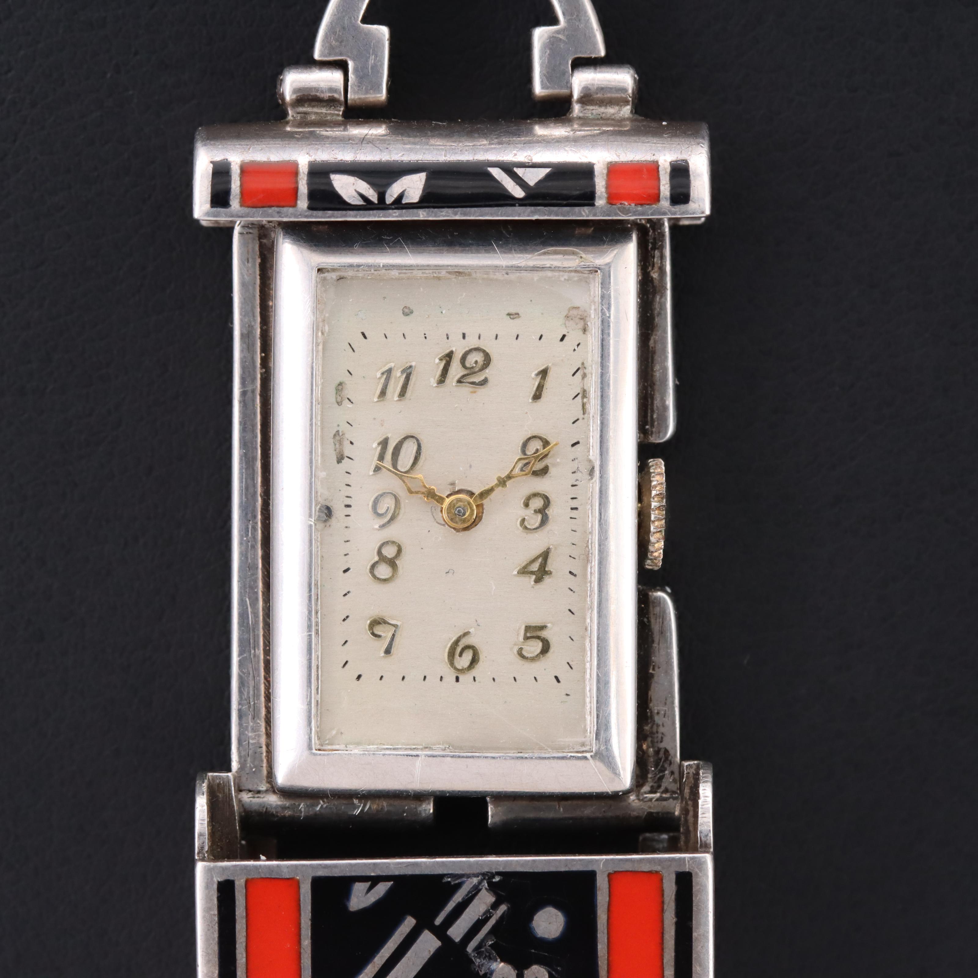 Sterling Art Deco Watch Case and Pin with Vintage Watch