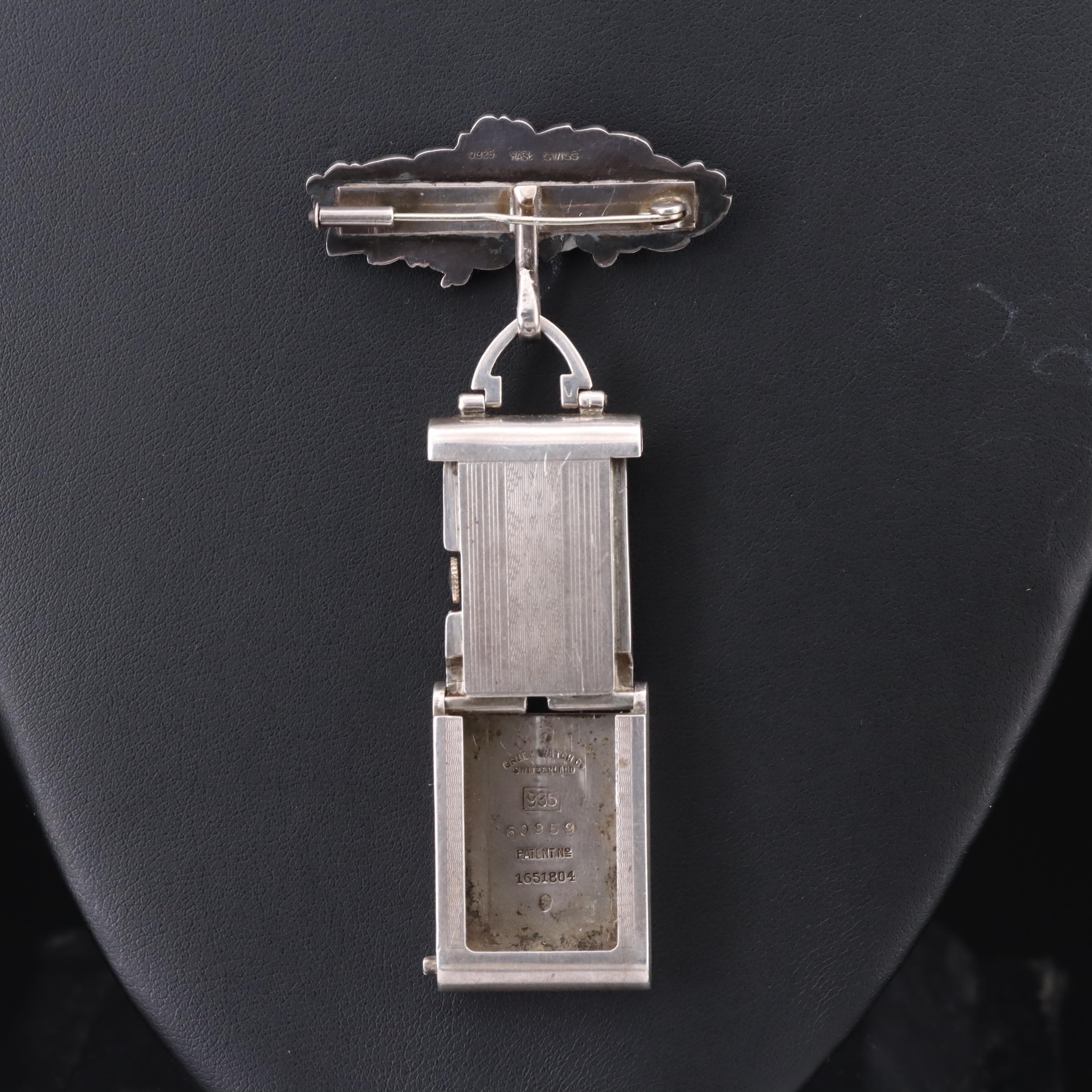 Sterling Art Deco Watch Case and Pin with Vintage Watch