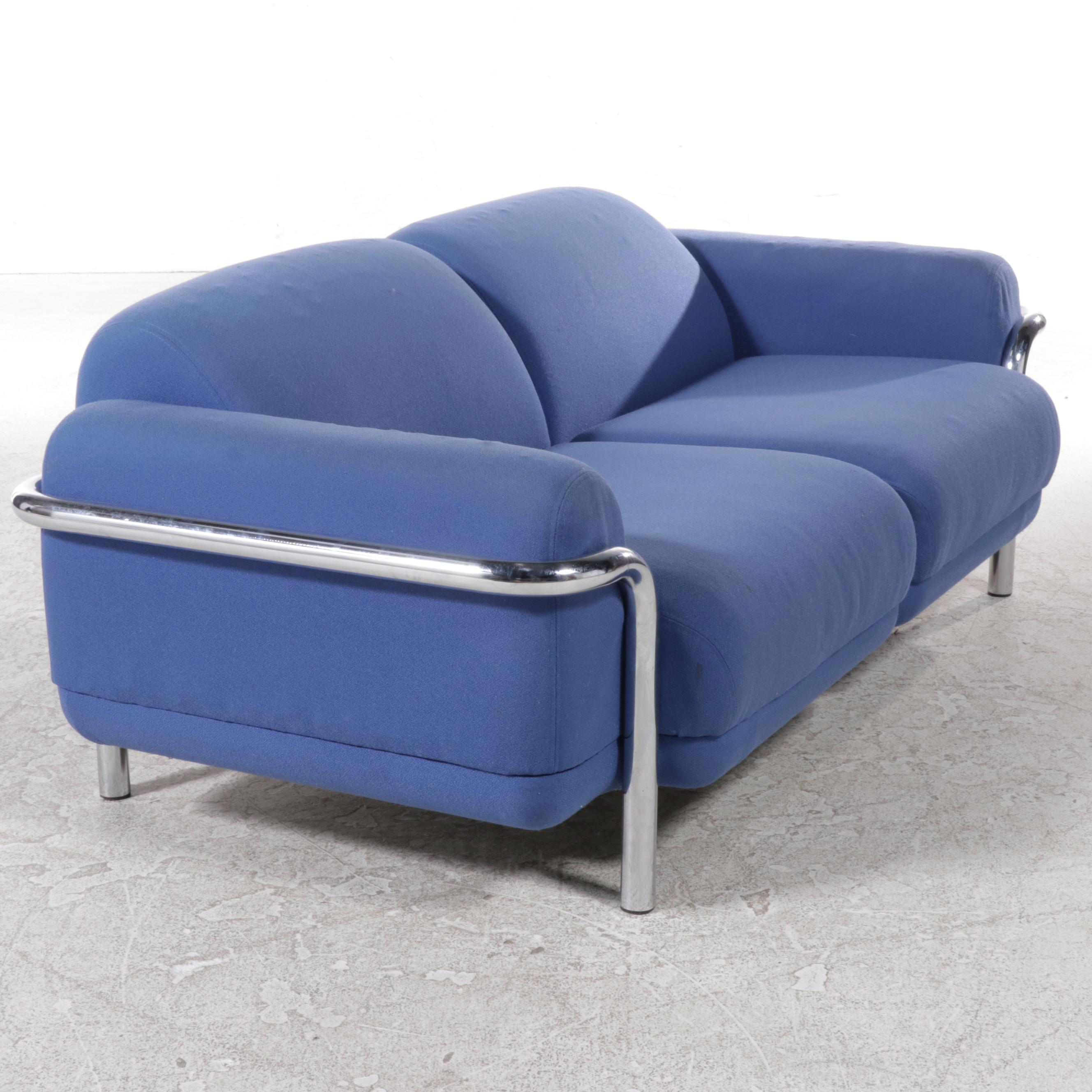 Joan Burgasser Modernist Tubular and Chromed Steel Loveseat, circa 1970