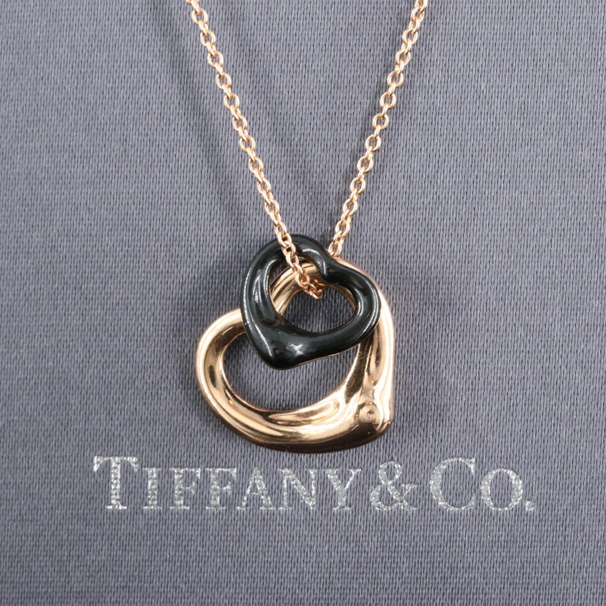 Elsa Peretti for Tiffany & Co. "Open Heart" 18K Rose Gold Black Onyx Necklace