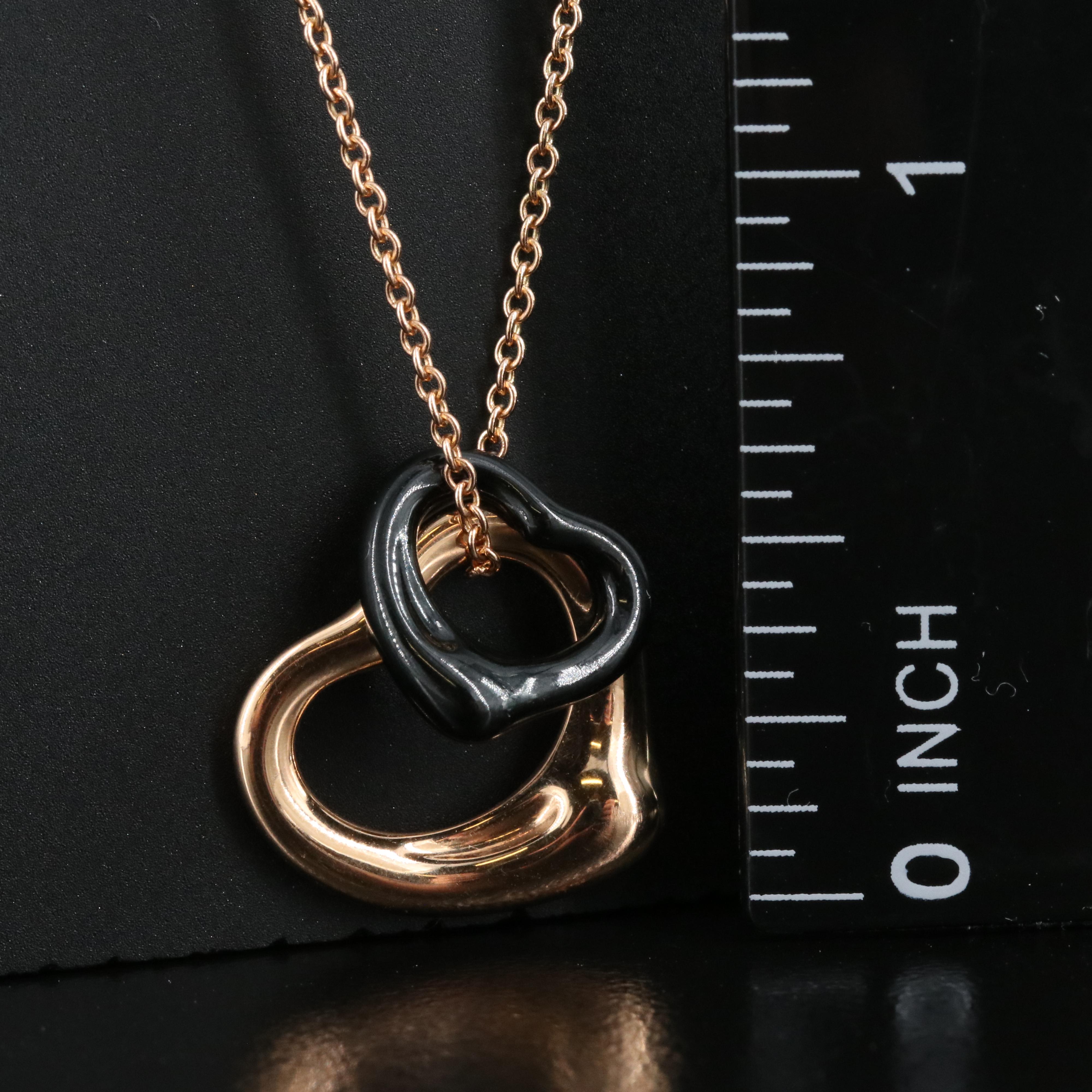 Elsa Peretti for Tiffany & Co. "Open Heart" 18K Rose Gold Black Onyx Necklace