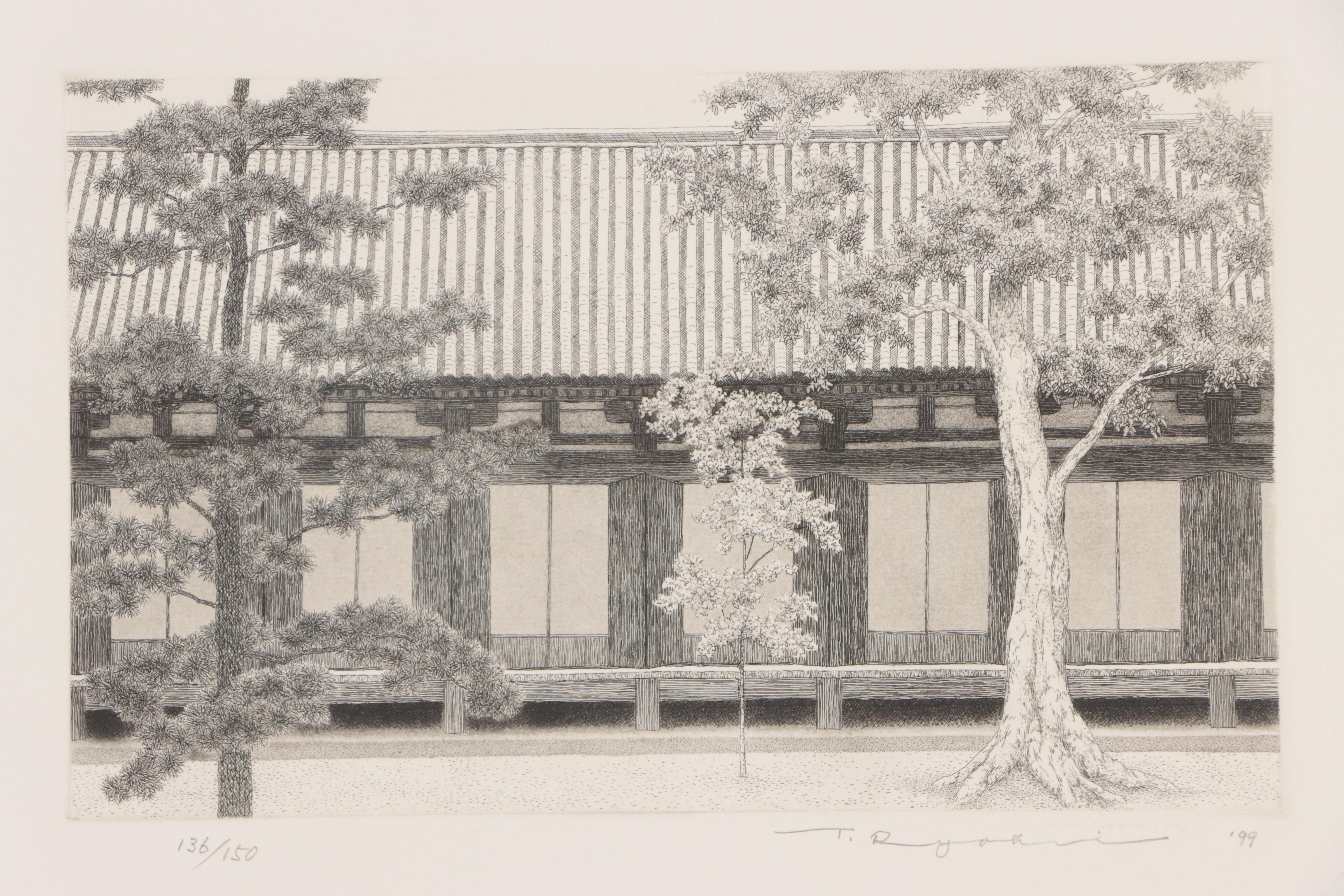 Tanaka Ryohei Etching "Sanjusangendo Temple," 1999