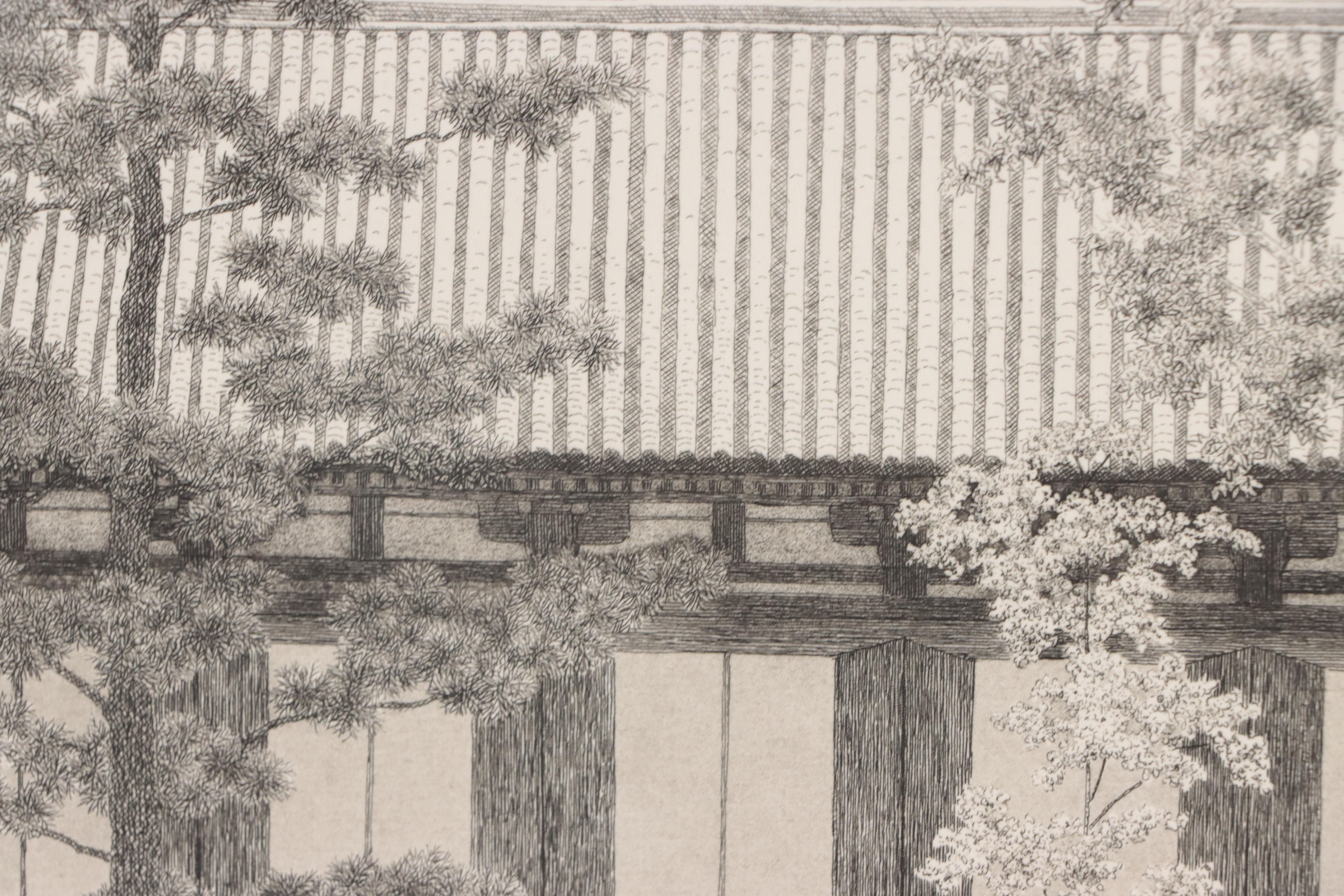 Tanaka Ryohei Etching "Sanjusangendo Temple," 1999