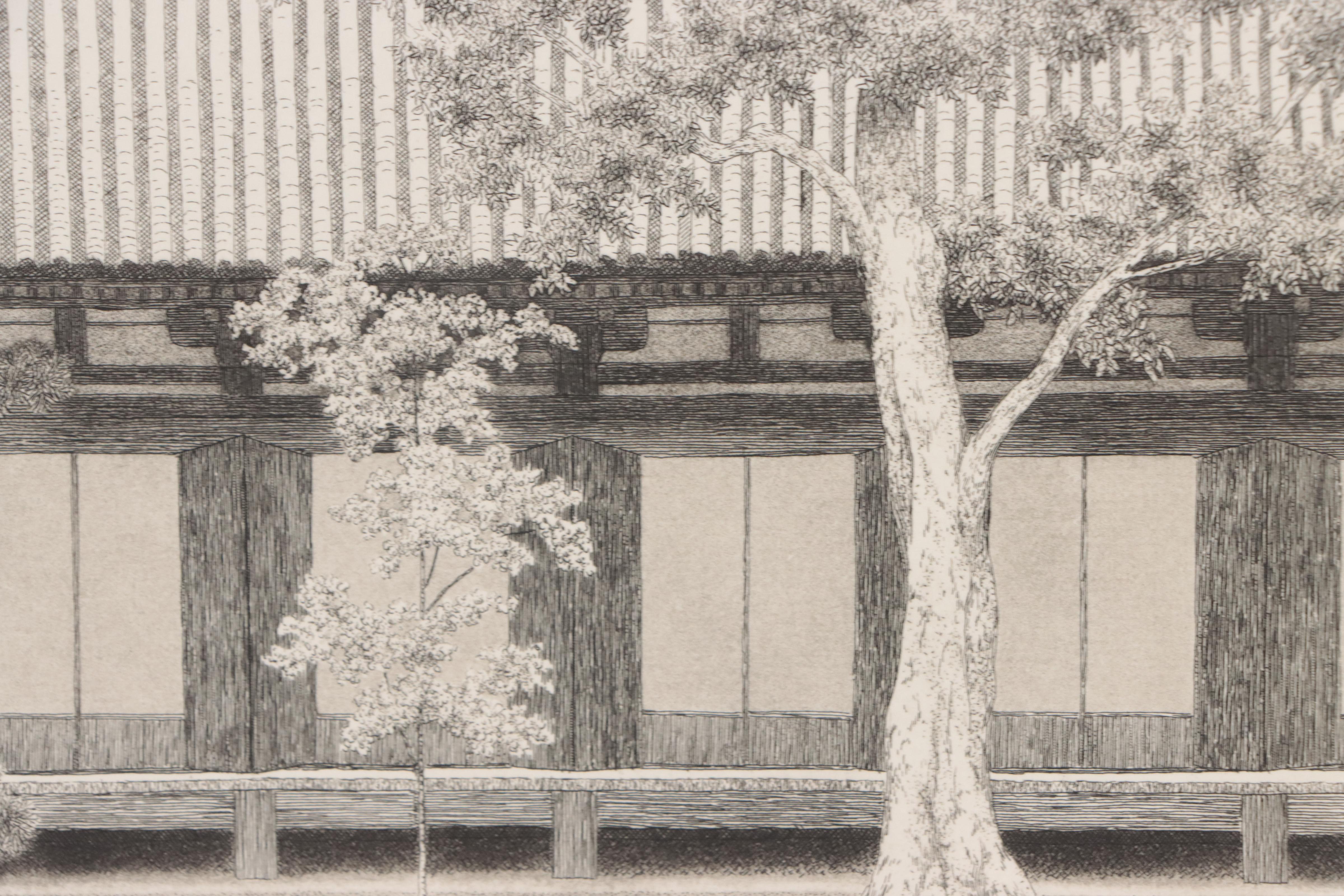 Tanaka Ryohei Etching "Sanjusangendo Temple," 1999
