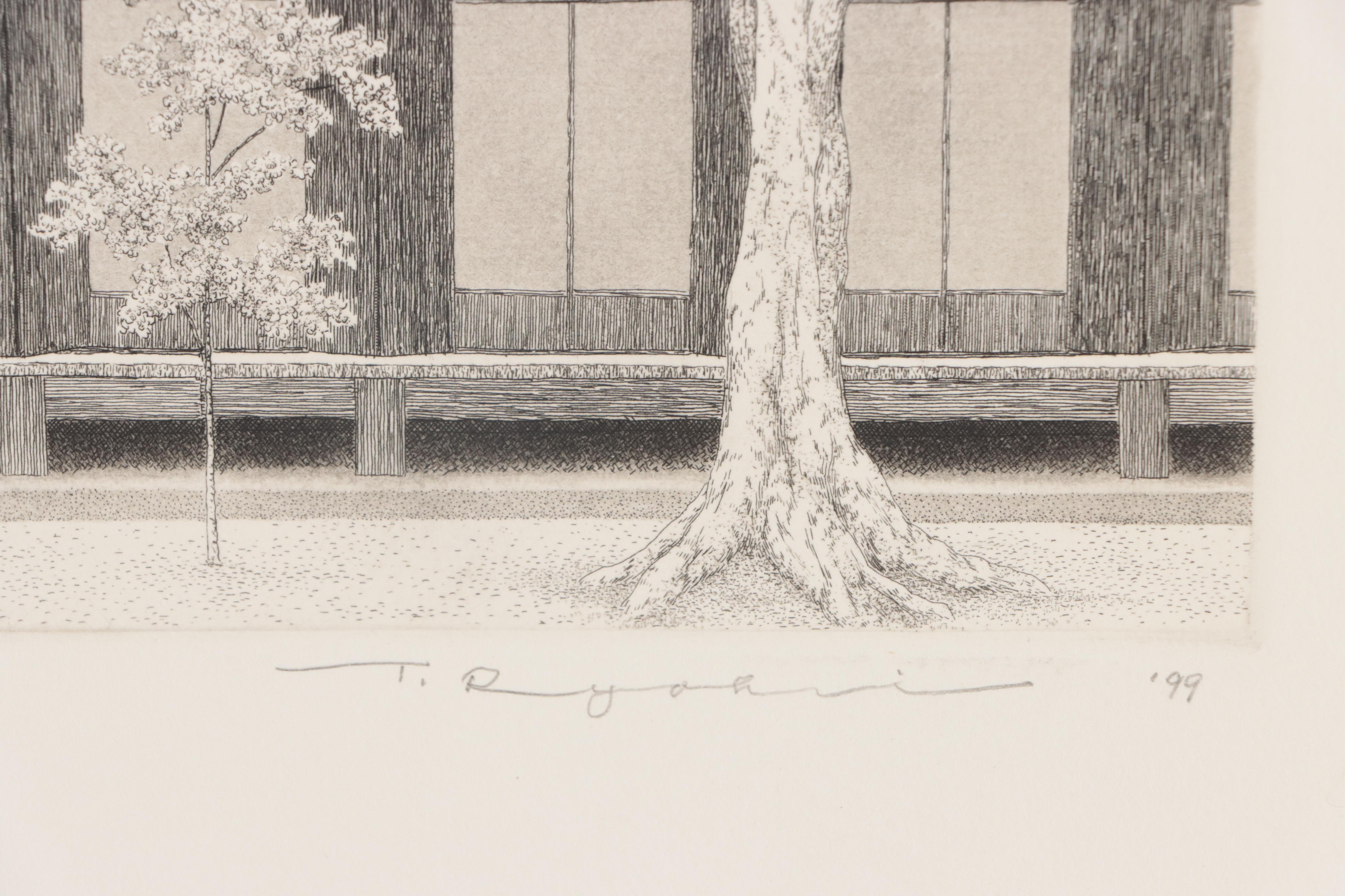 Tanaka Ryohei Etching "Sanjusangendo Temple," 1999