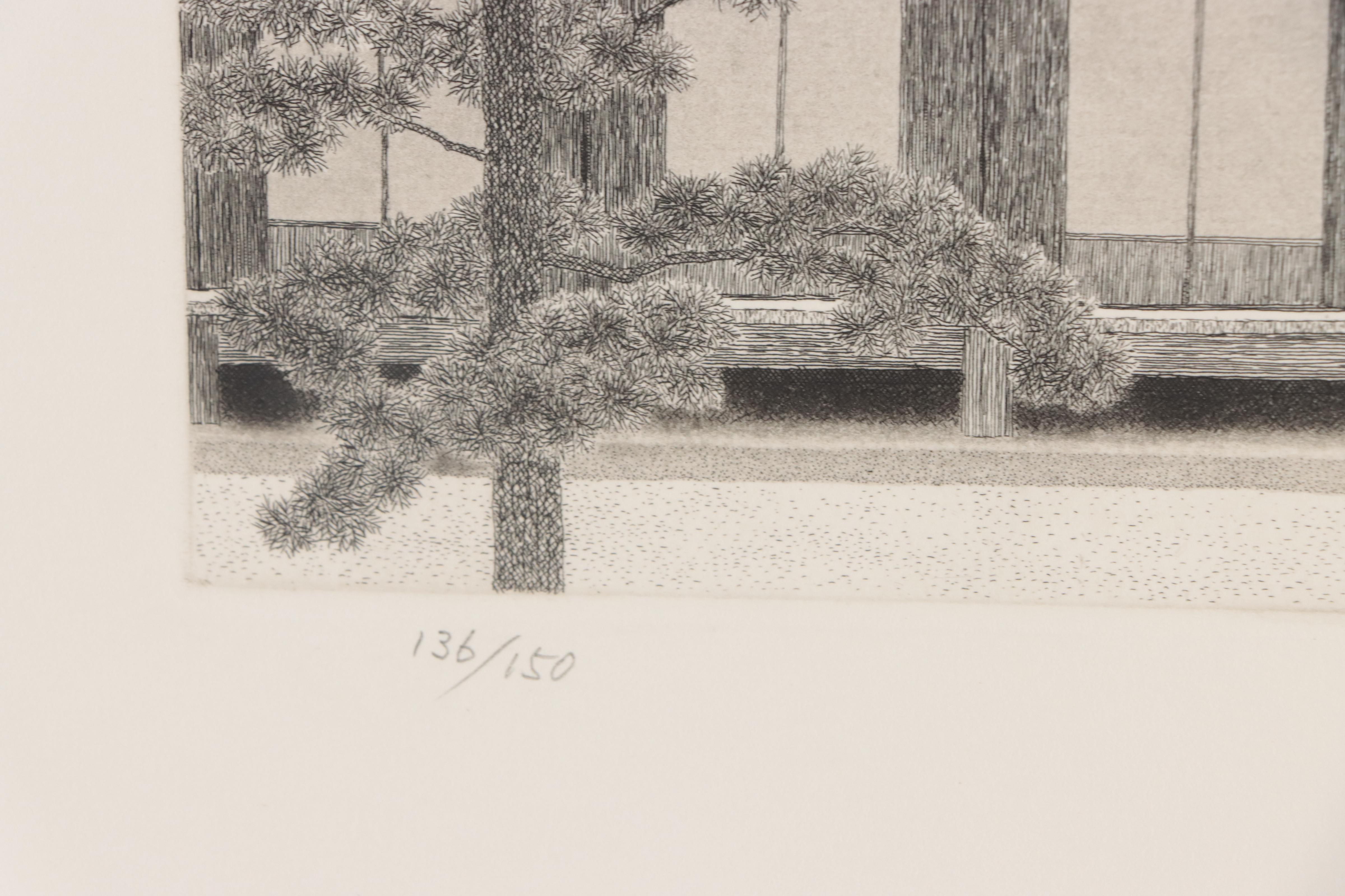 Tanaka Ryohei Etching "Sanjusangendo Temple," 1999