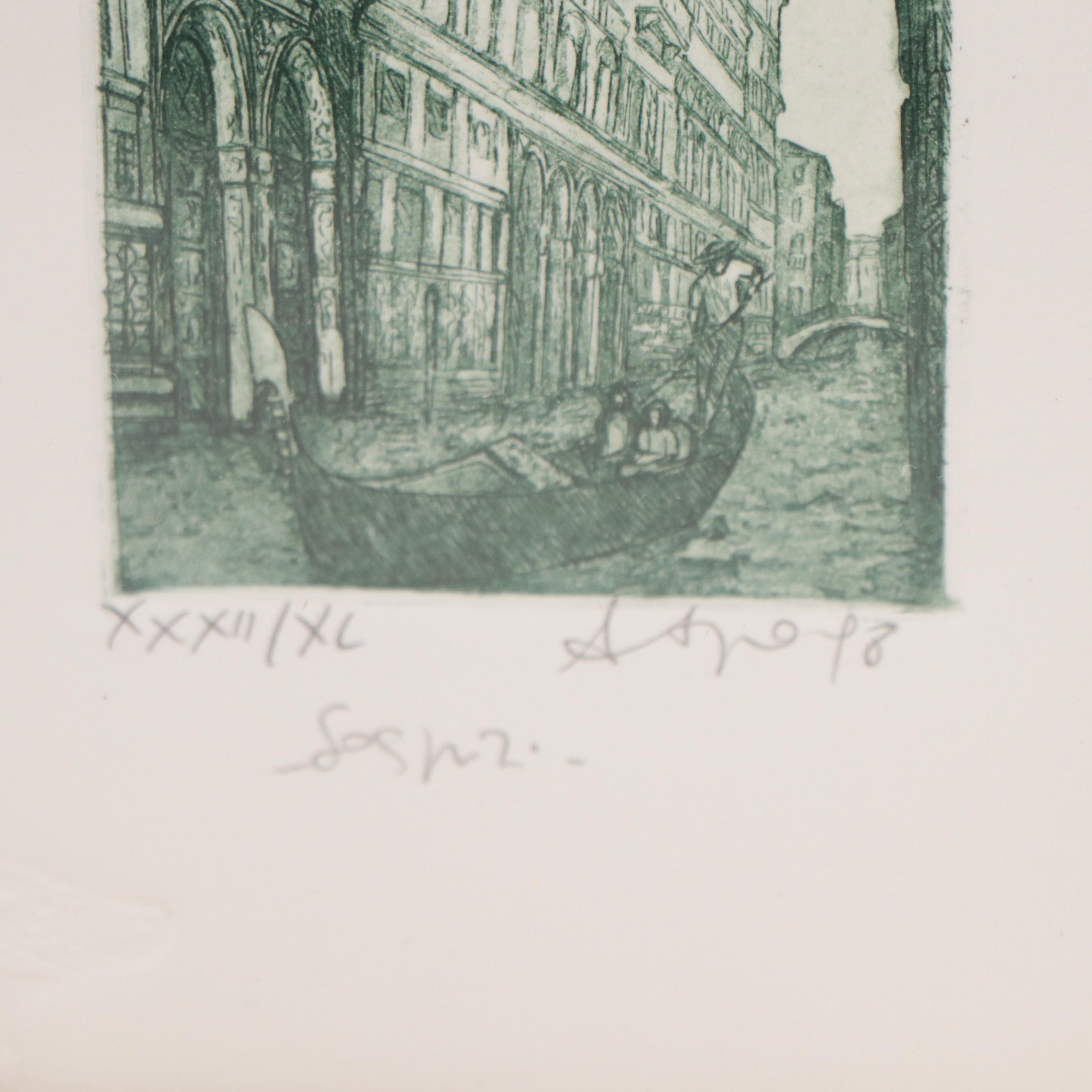 Etching of Venetian Bridge of Sighs, Late 20th Century