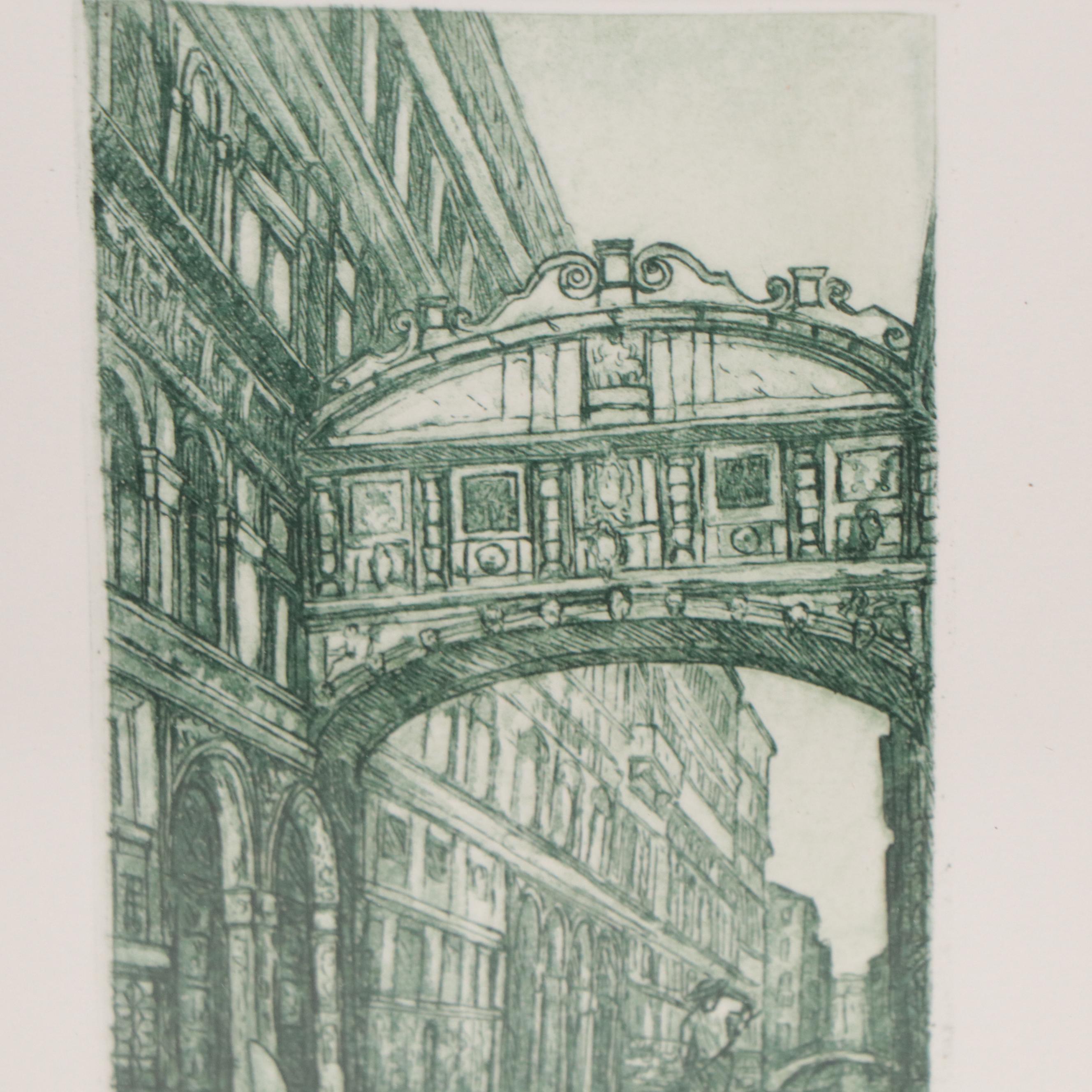 Etching of Venetian Bridge of Sighs, Late 20th Century