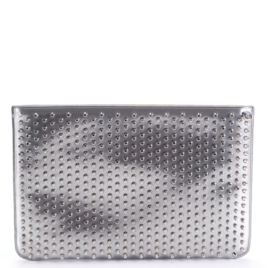 Christian Louboutin Studded Metallic Patent Leather Clutch with Detachable Strap