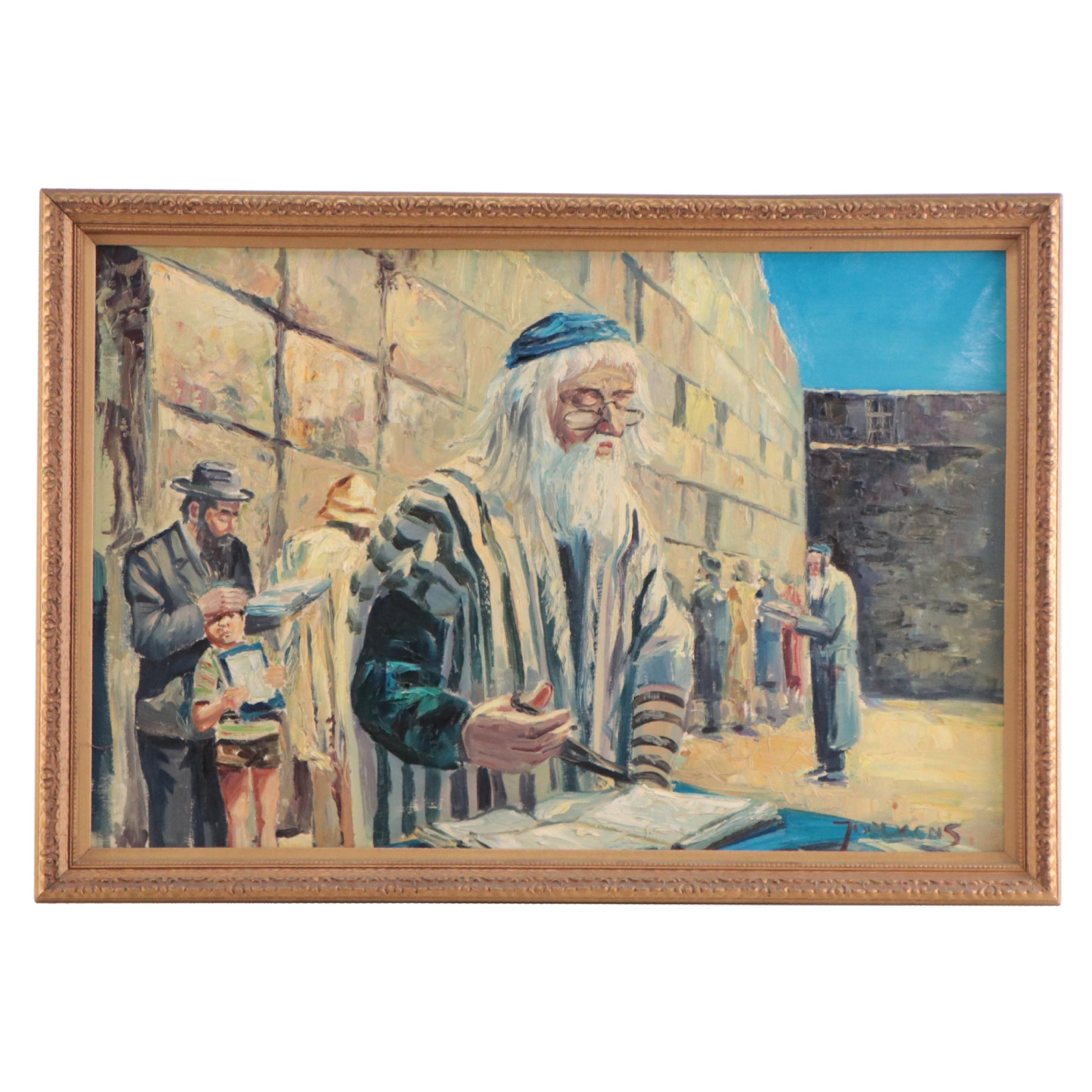Jordaens Oil Painting of Rabbi at The Western Wall