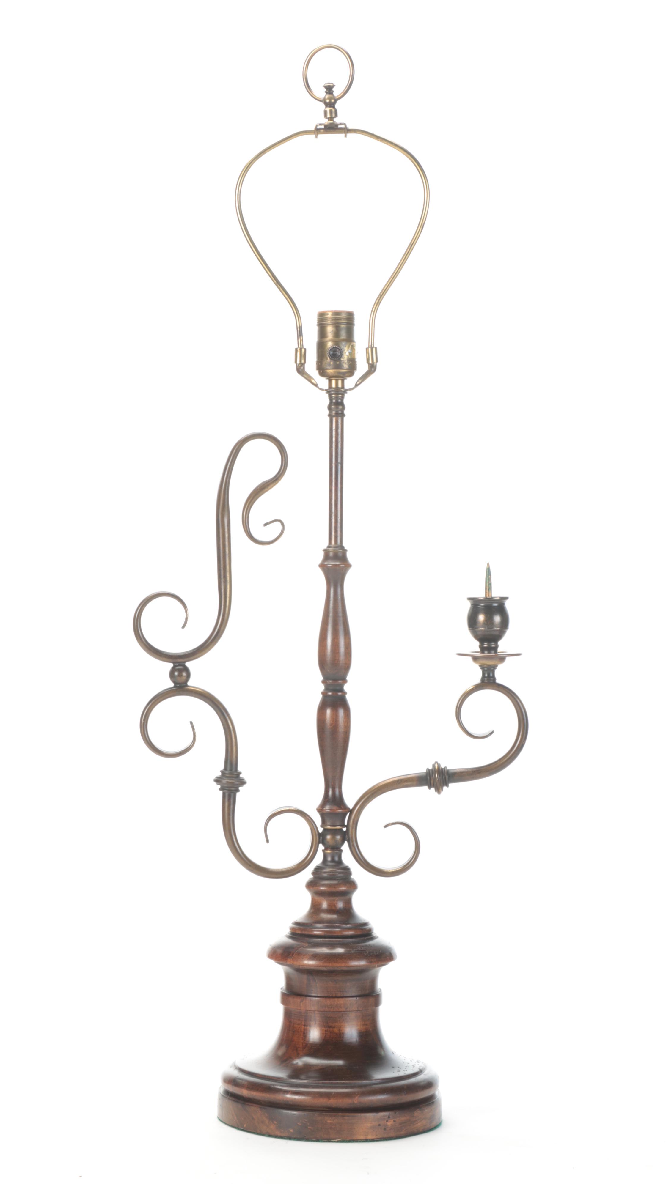 Frederick Cooper Patinated Metal Table Lamp With Pricket, Mid/ Late 20th C