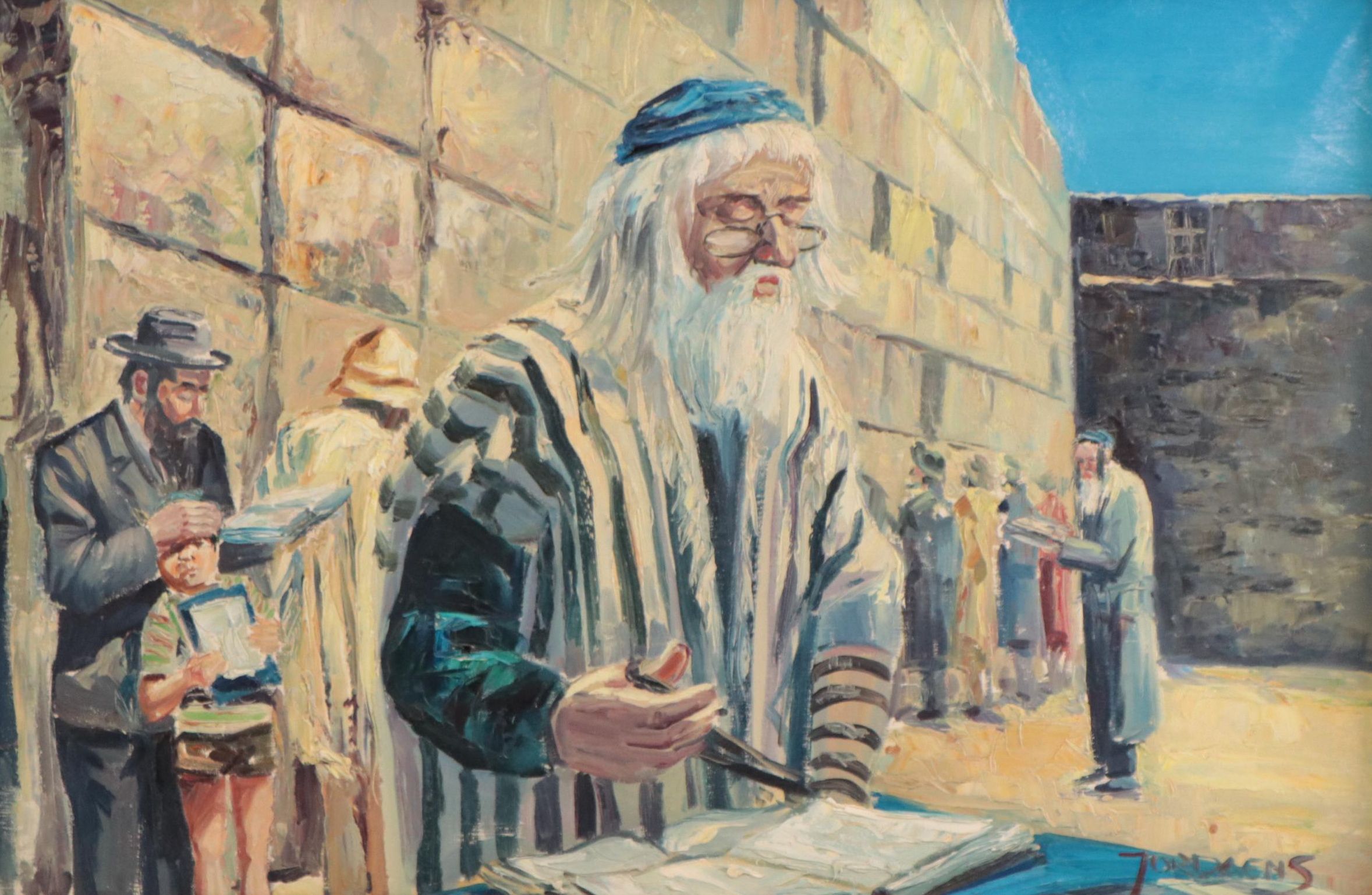Jordaens Oil Painting of Rabbi at The Western Wall