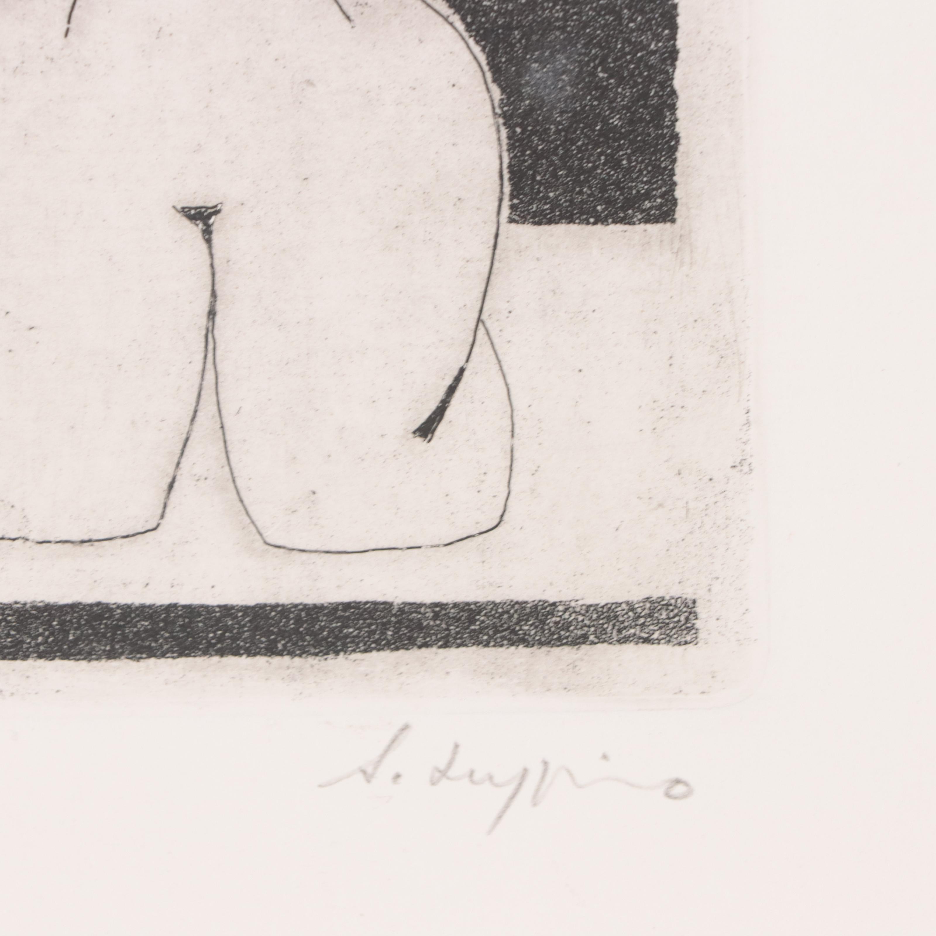 Modernist Style Etching of Nude, Late 20th Century