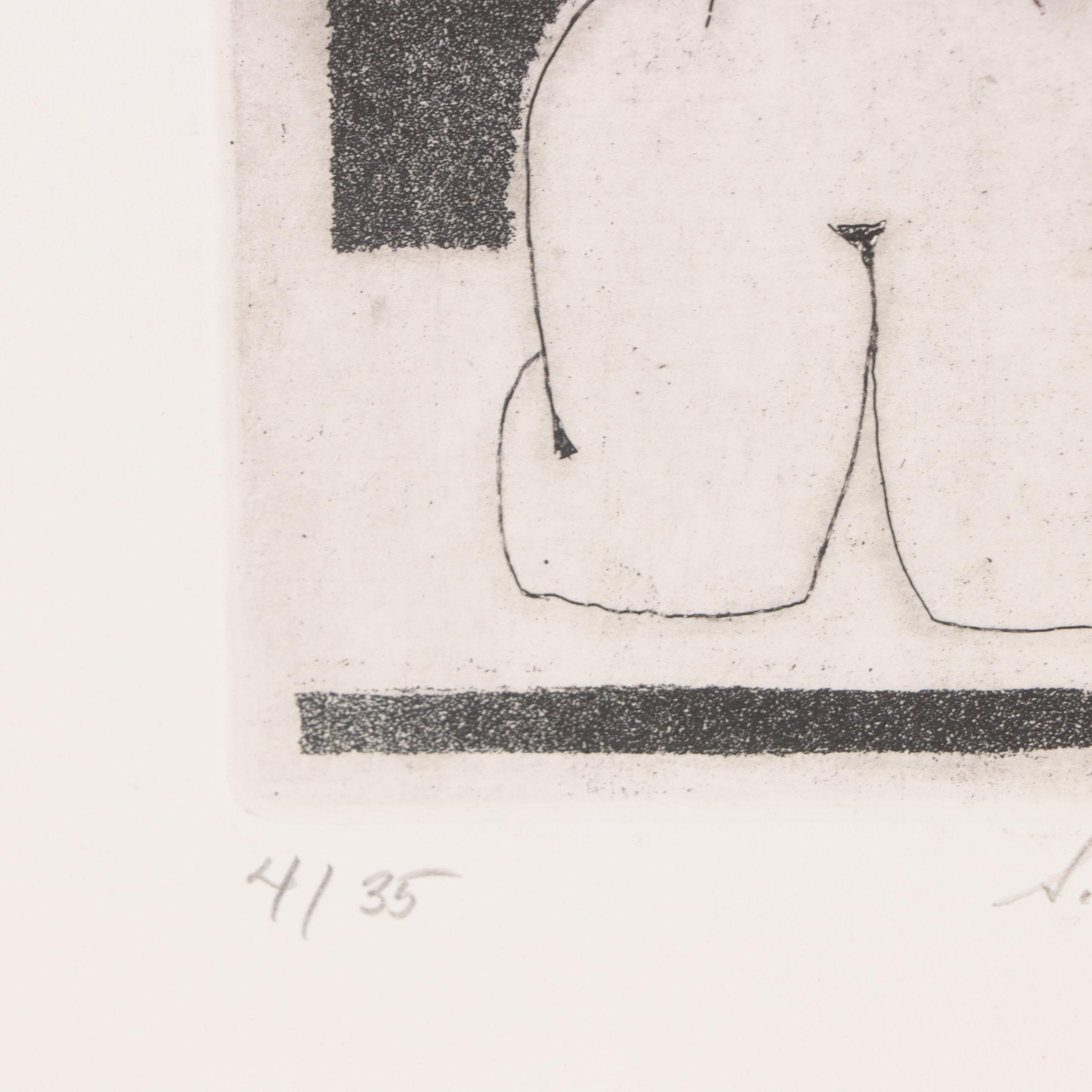 Modernist Style Etching of Nude, Late 20th Century
