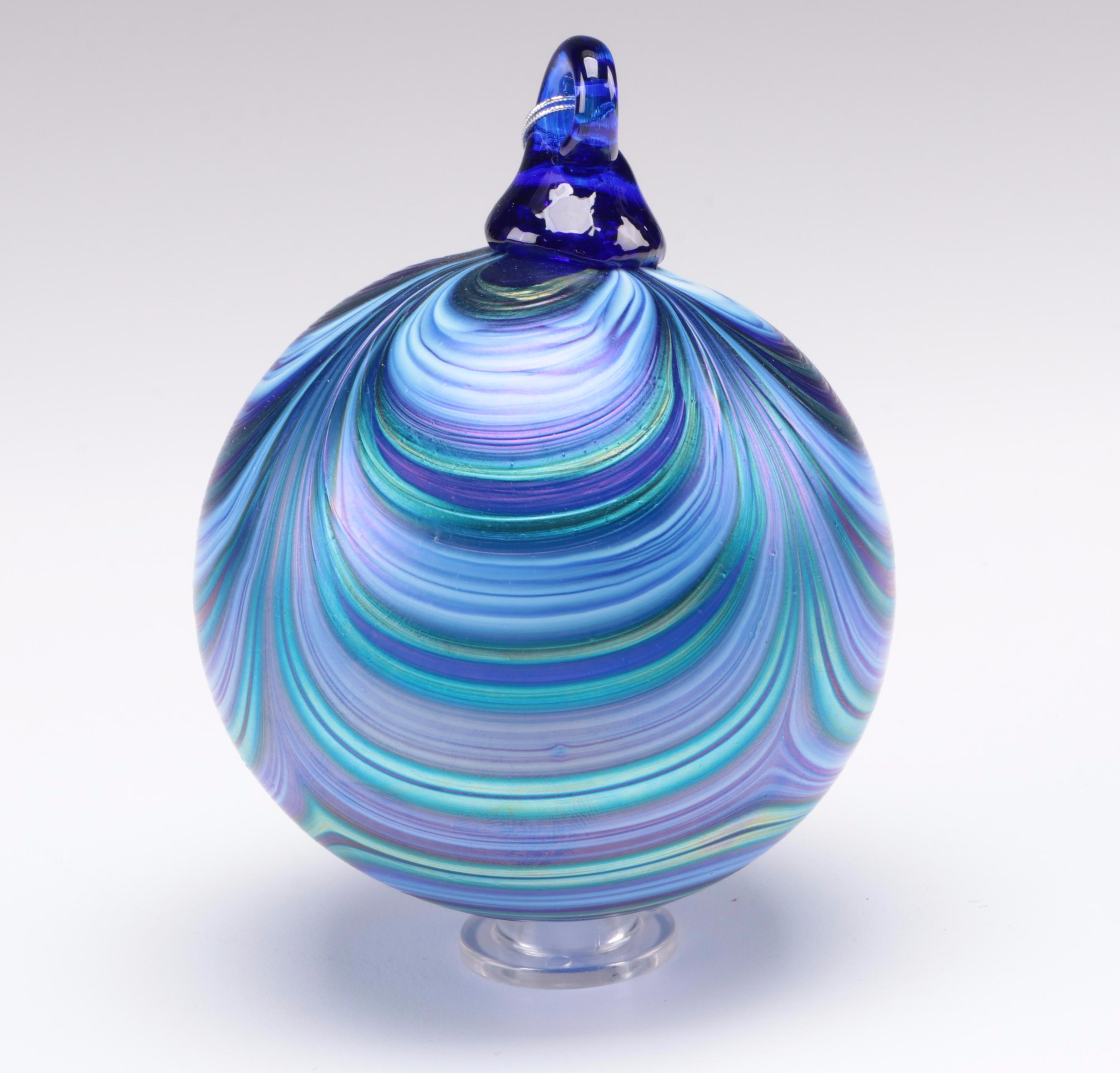 Art Institute of Chicago Iridescent Pulled and Striped Art Glass Ornaments