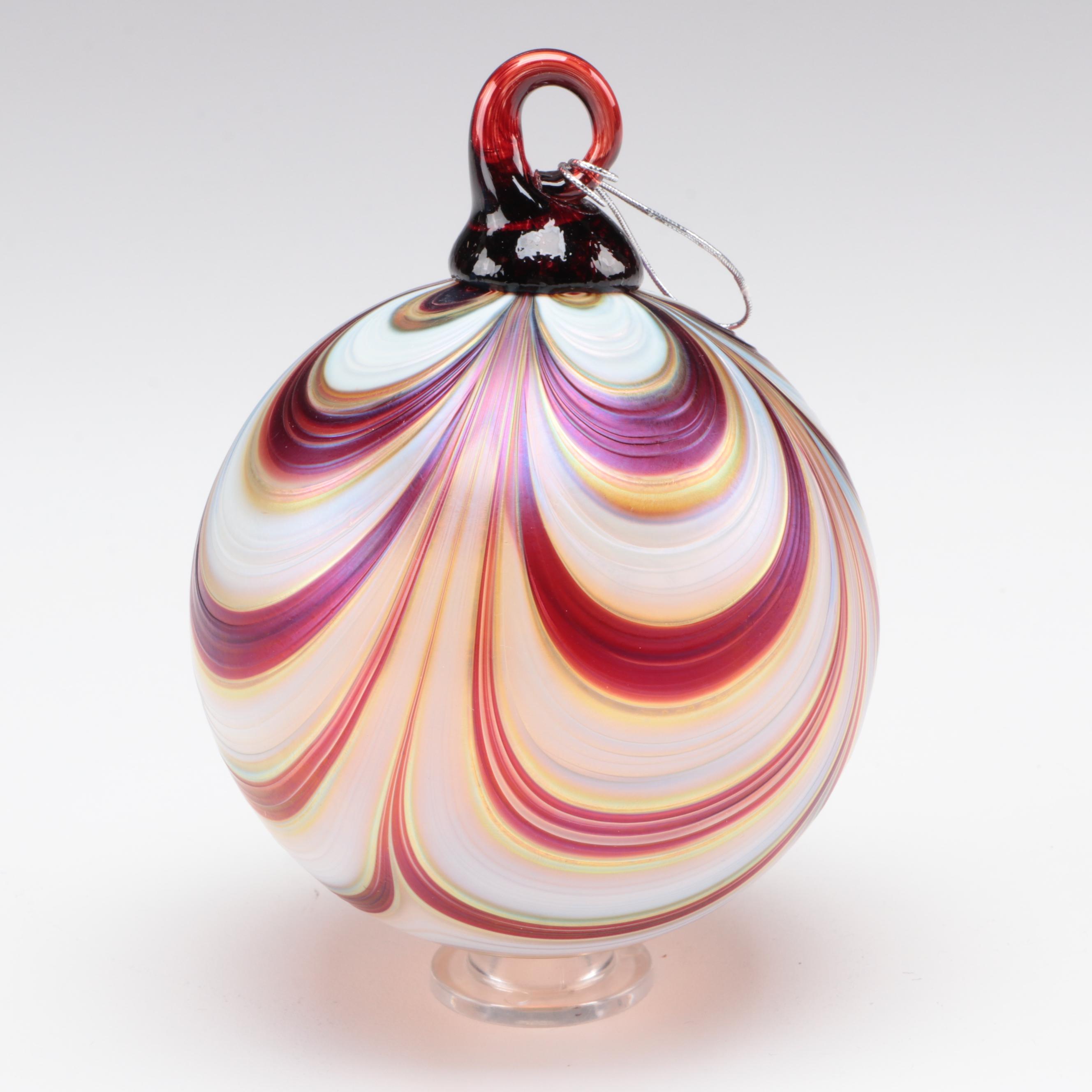 Art Institute of Chicago Iridescent Pulled and Striped Art Glass Ornaments