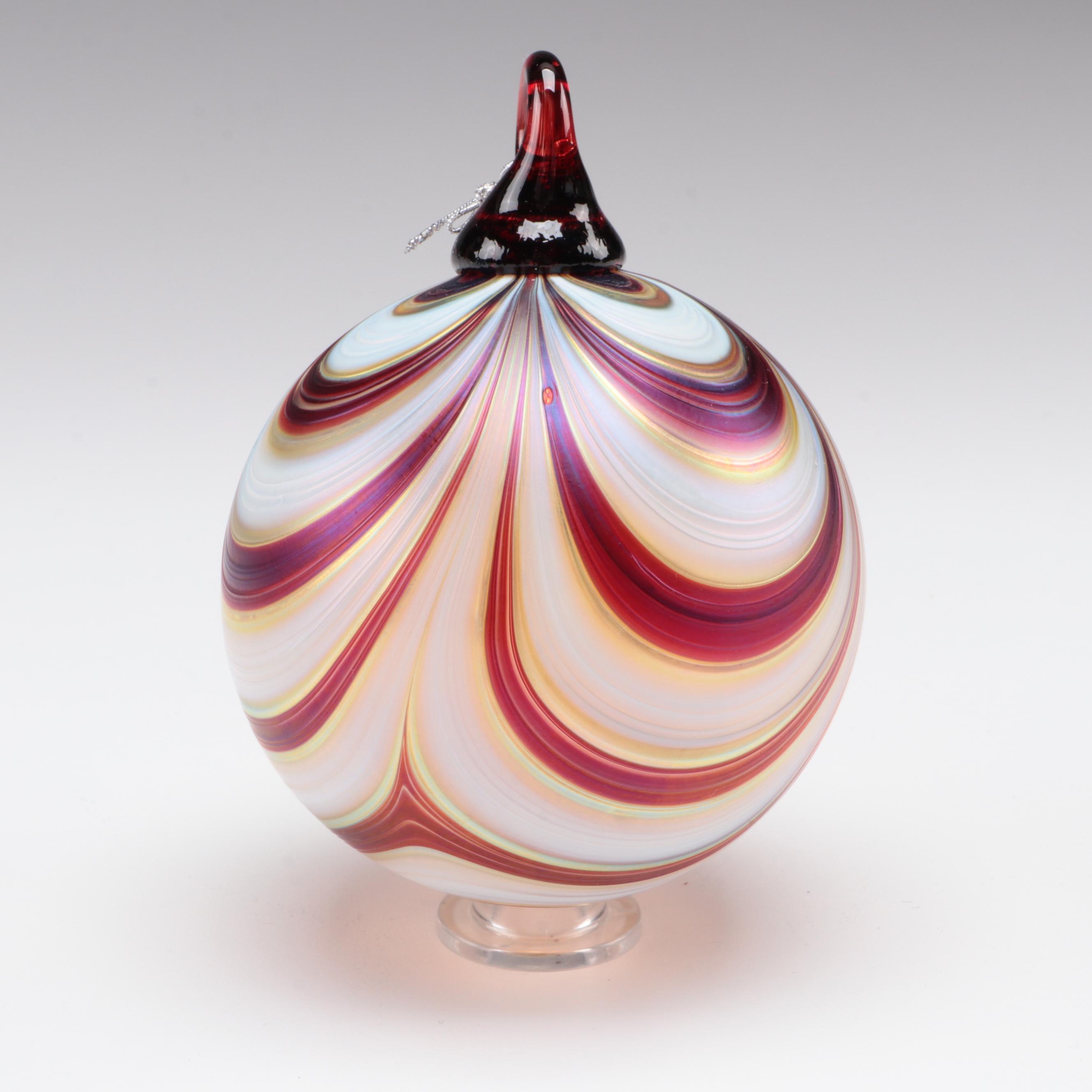 Art Institute of Chicago Iridescent Pulled and Striped Art Glass Ornaments