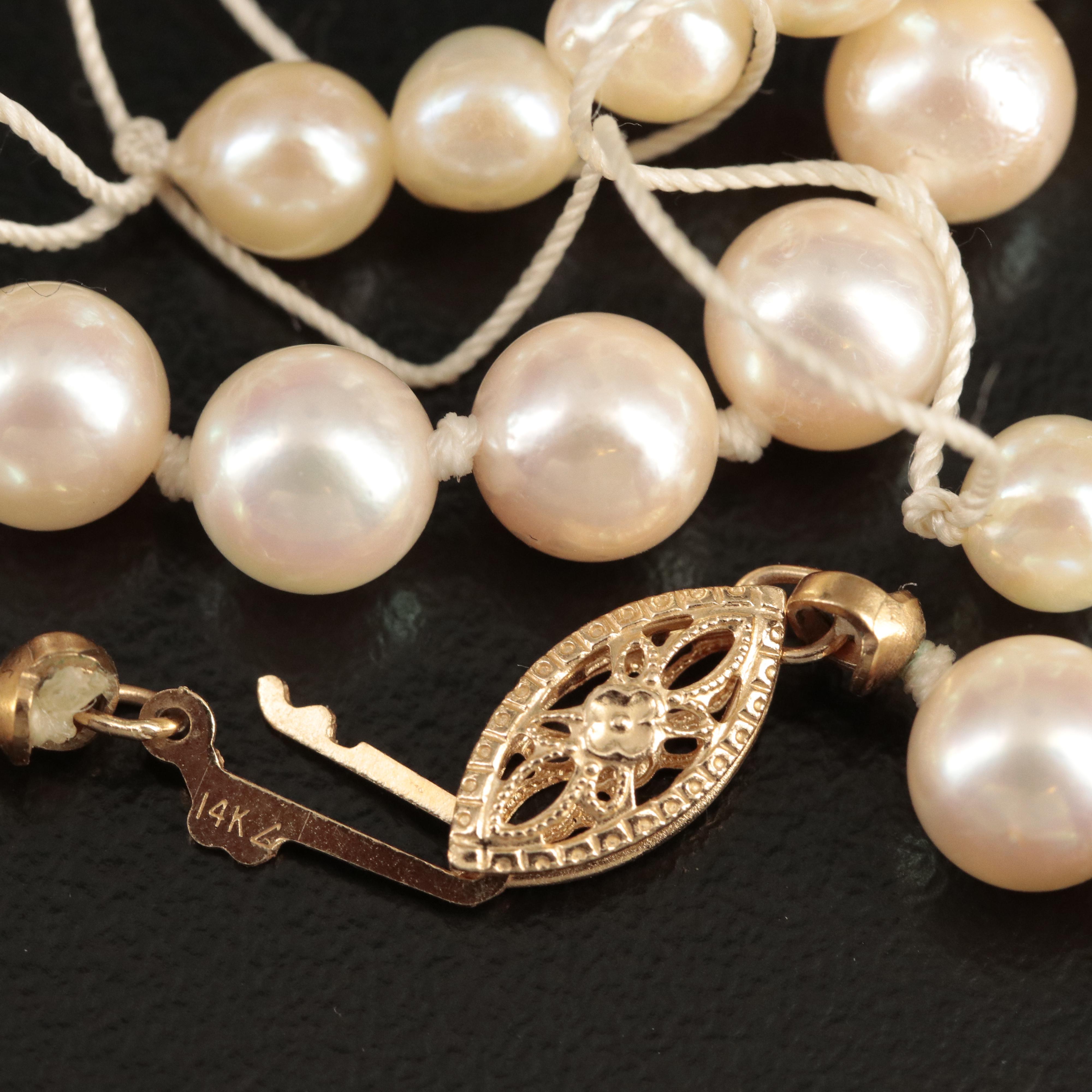 14K Pearl Necklace, Bracelet and Stud Earrings with Pearl Hank