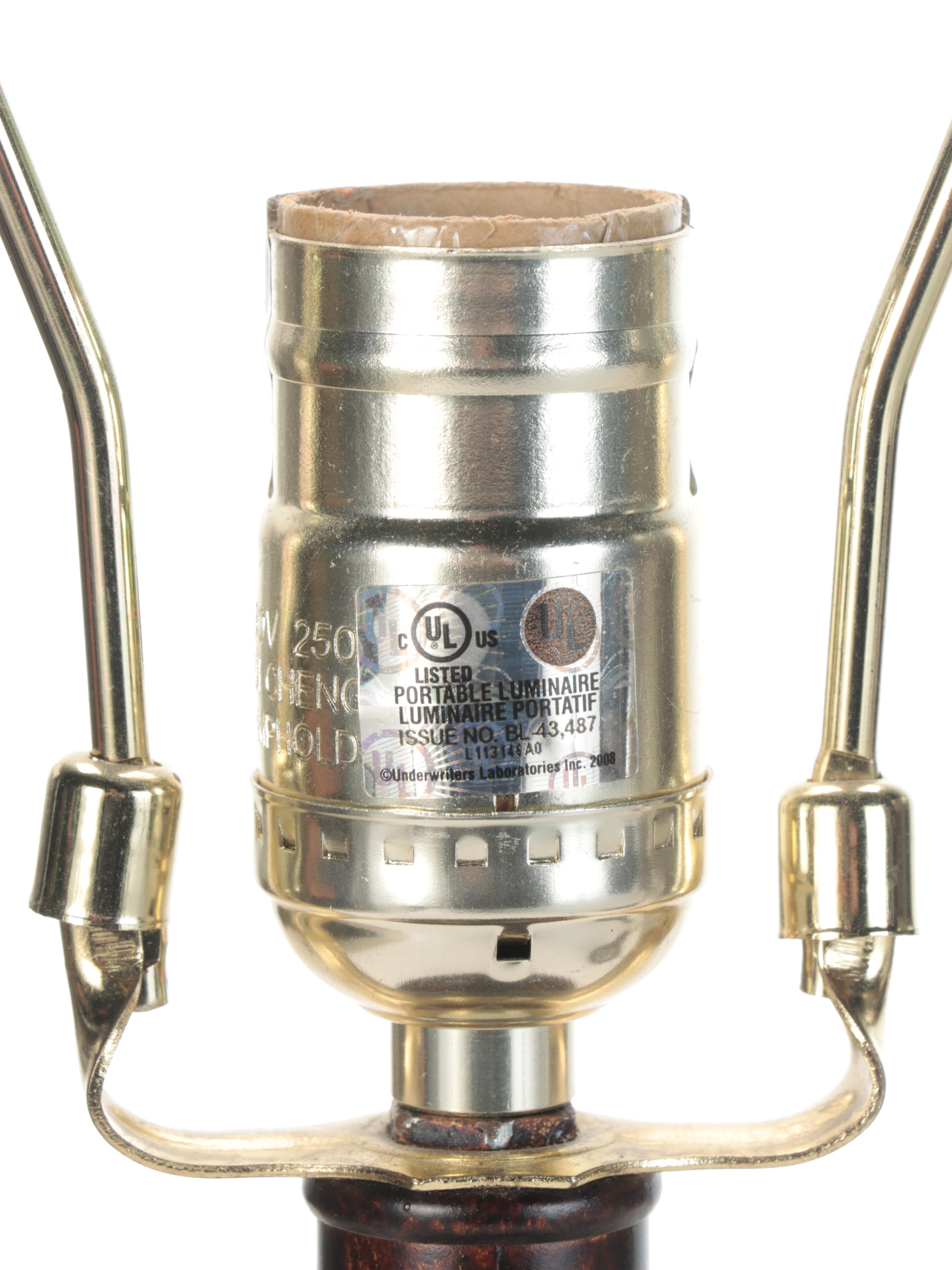 Bronzed Filigree Metal and Glass Table Lamps, Contemporary